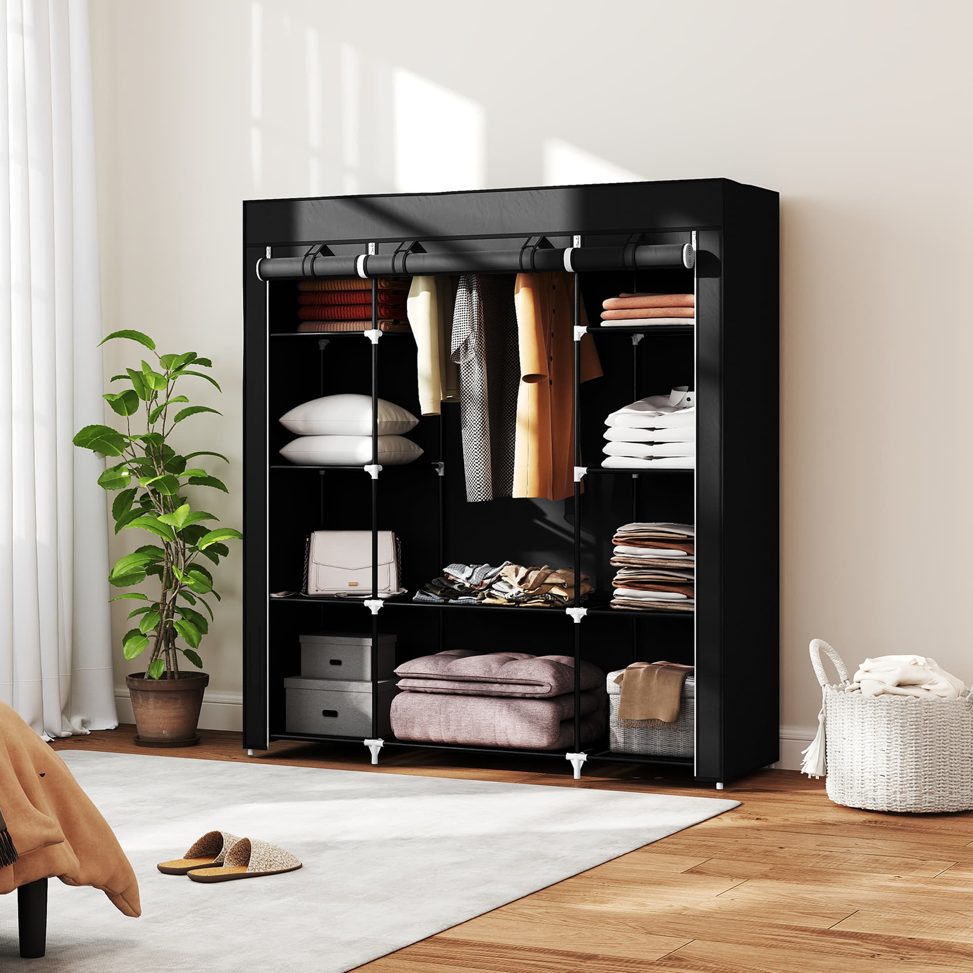 Freestanding Black Fabric Wardrobe for Bedrooms Without Built-In Space - image 9