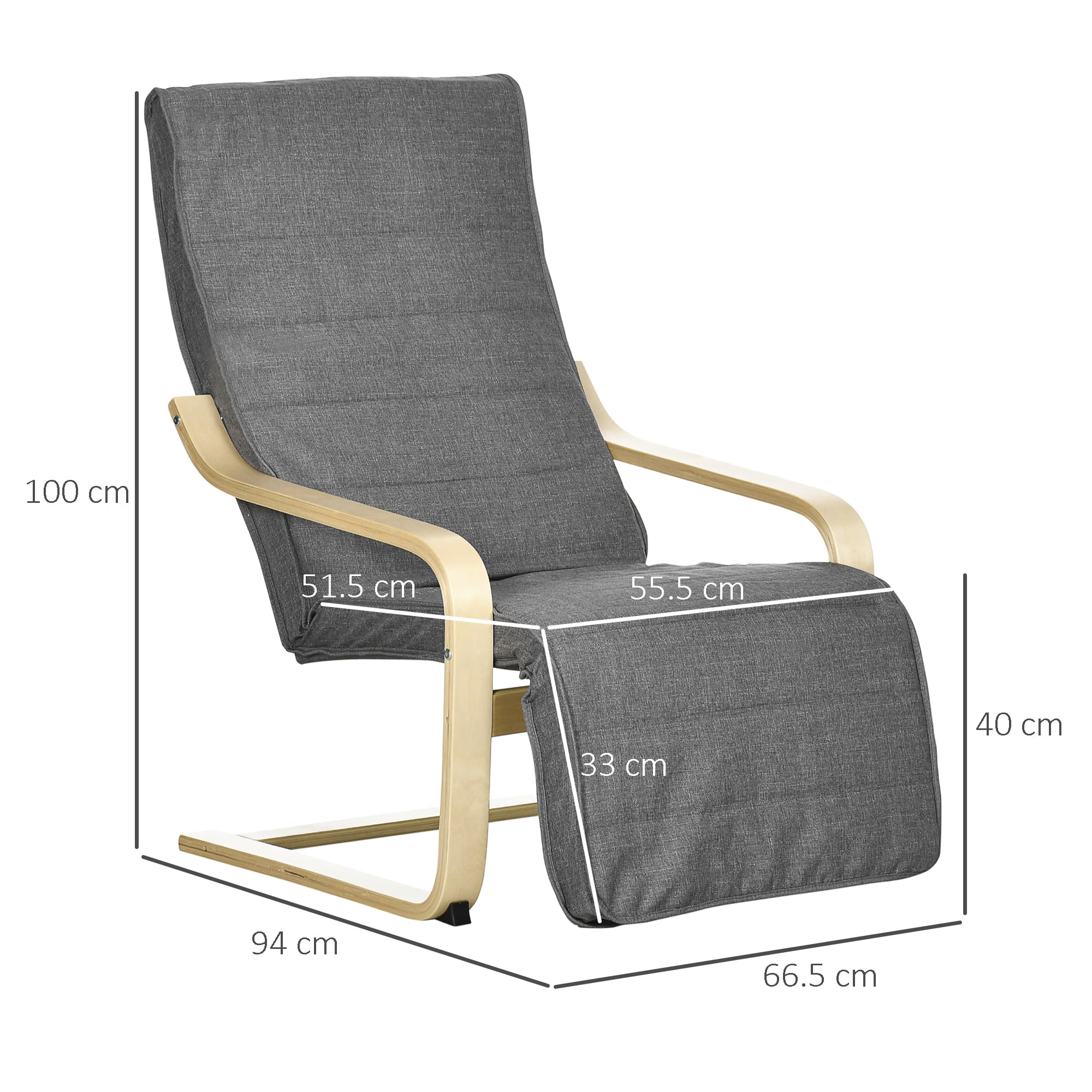 Dark Grey Birch Wood Lounge Chair & Adjustable Footrest - image 1