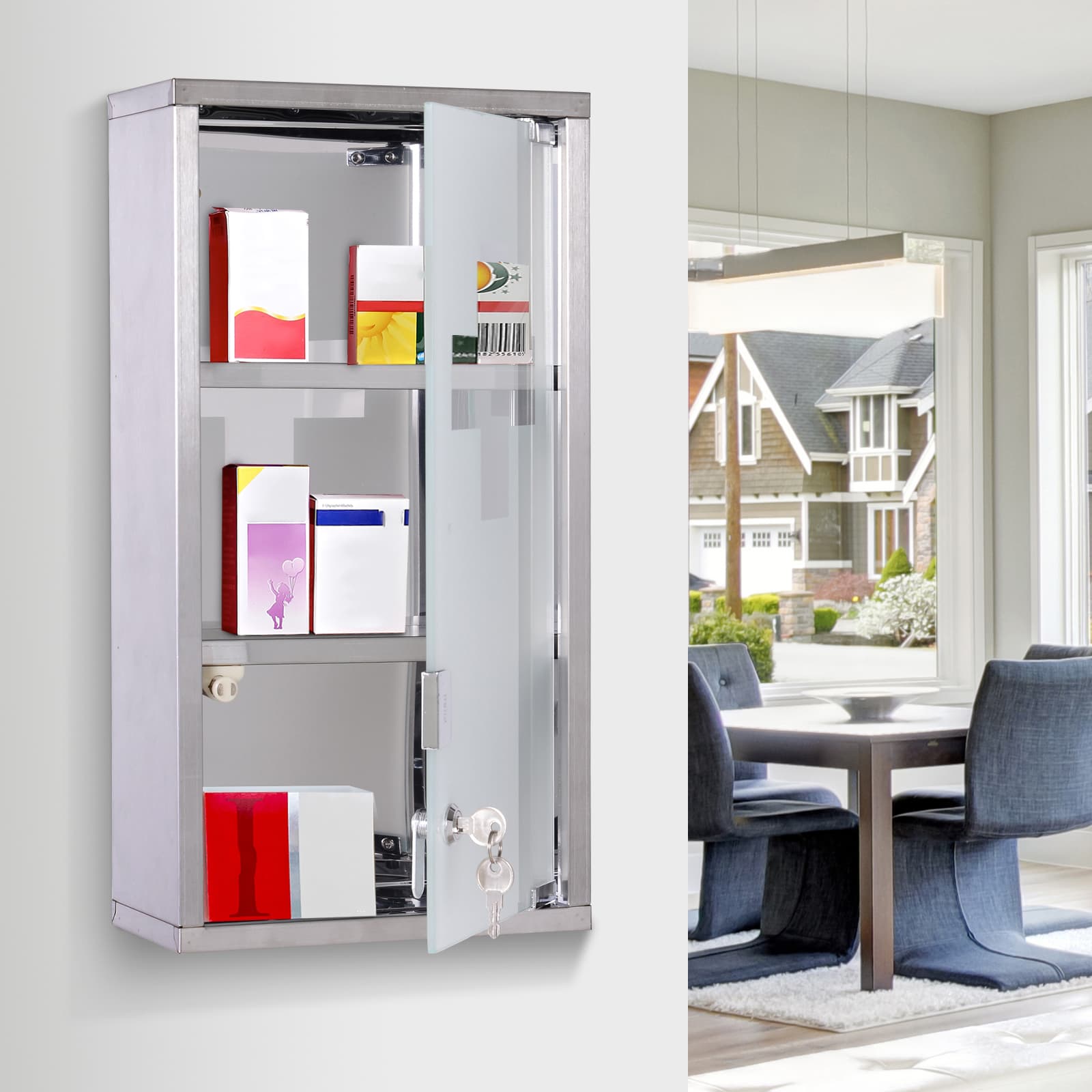 Lockable wall medicine cabinet with glass door - image 1