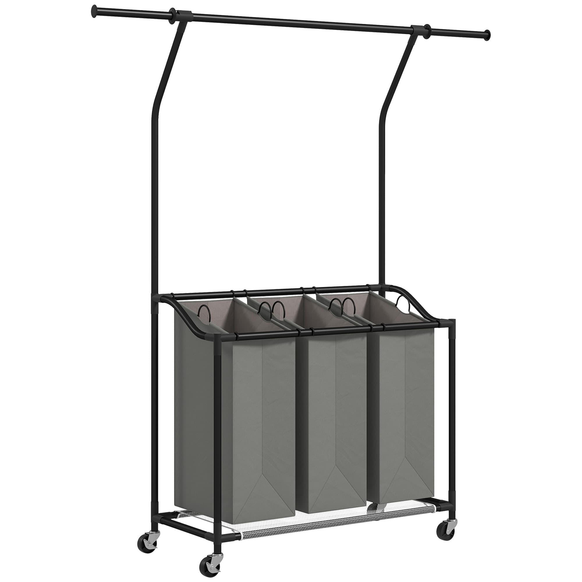 3-Bag Laundry Sorter with Hanging Rail and Wheels