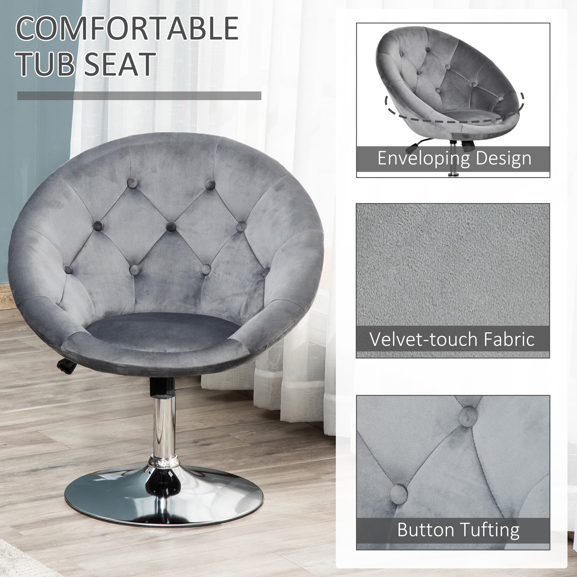 Transform Your Space With This Grey Velvet Swivel Vanity Stool - image 2