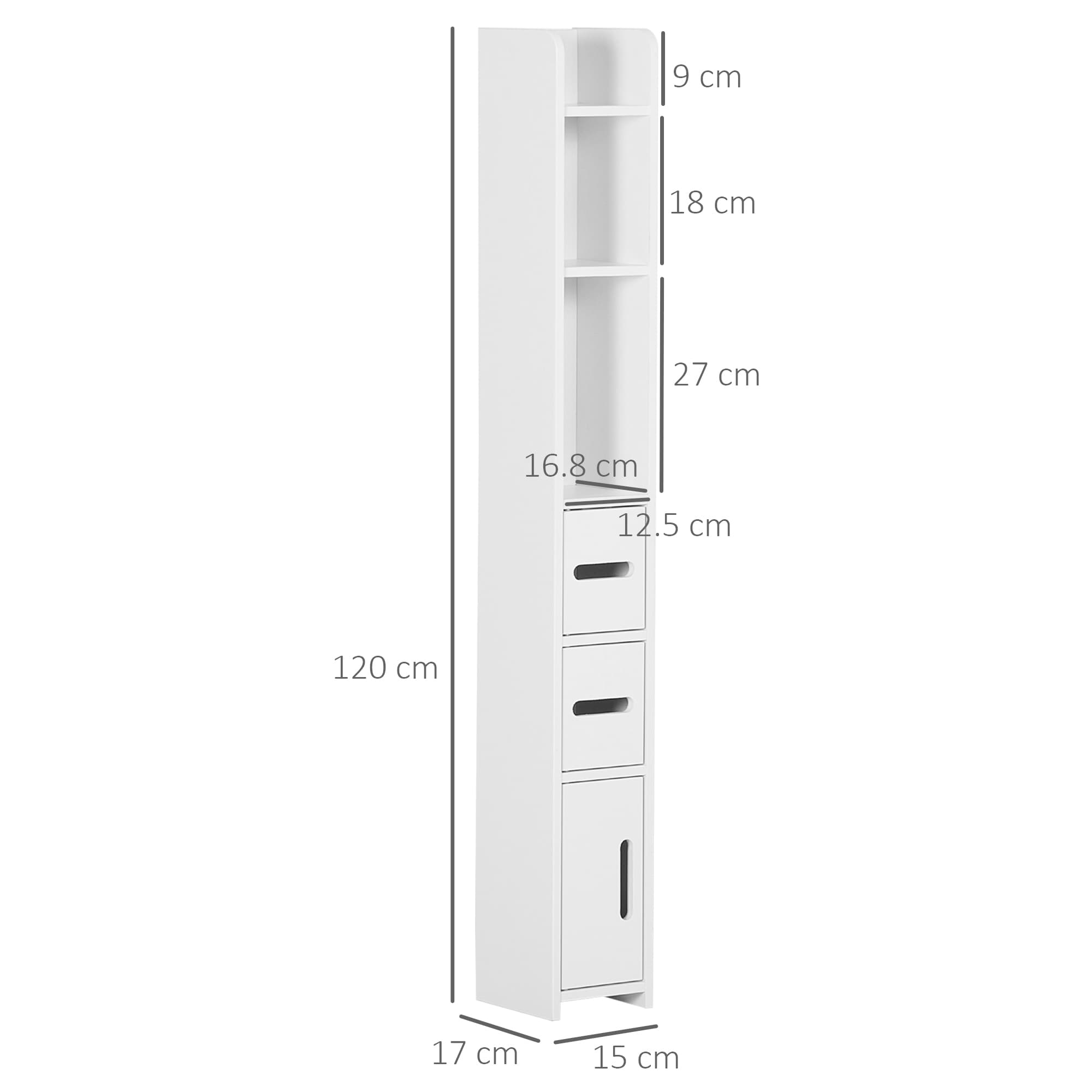 Freestanding Tall Slim White Bathroom Cabinet with Shelves and Drawers - image 7