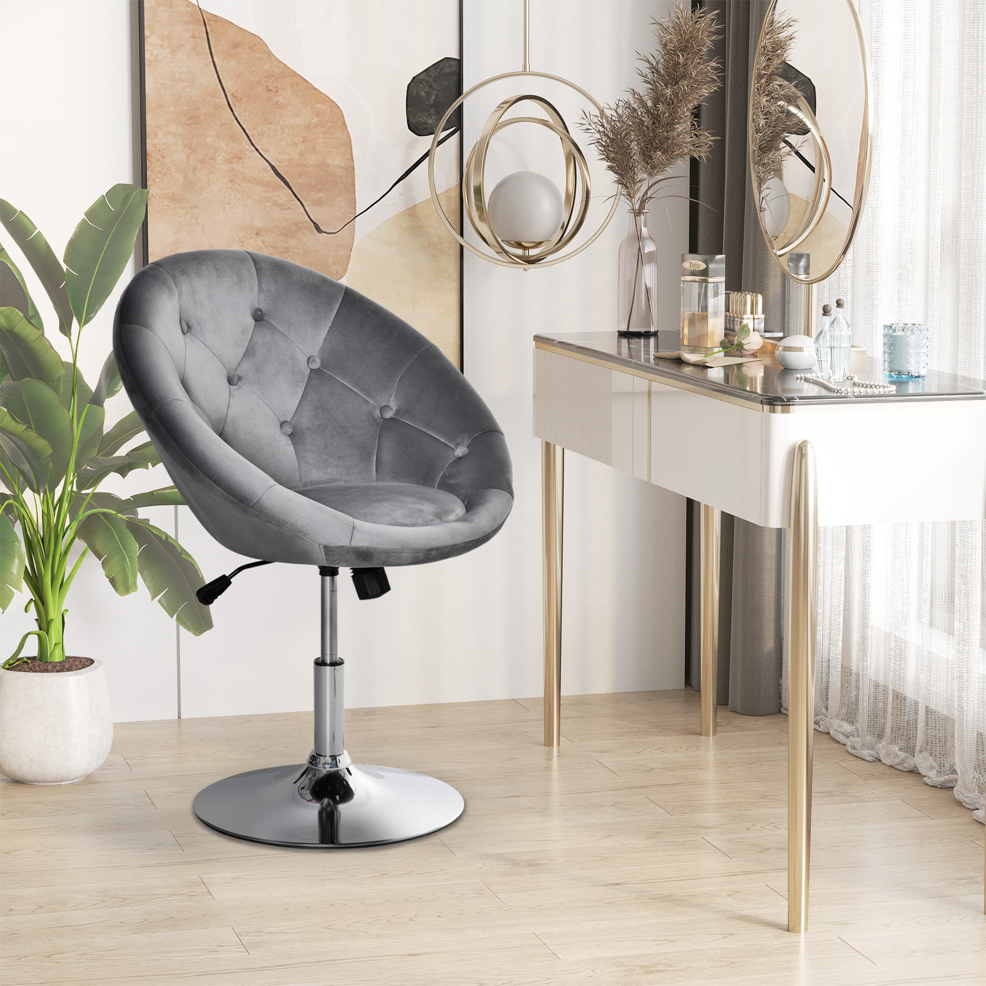 Transform Your Space With This Grey Velvet Swivel Vanity Stool - image 4