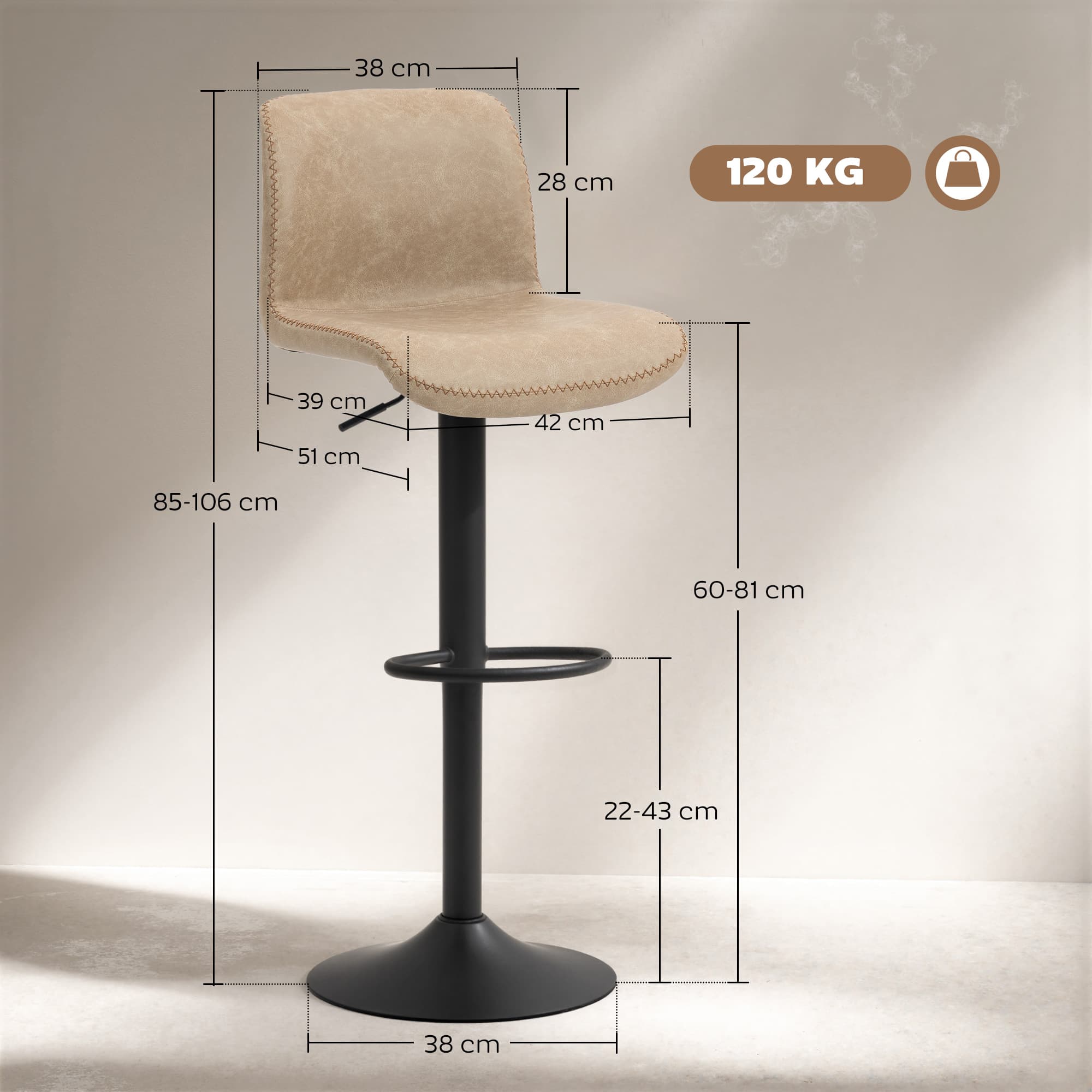 Transform Your Kitchen with Light Brown PU Leather Bar Stools - image 3