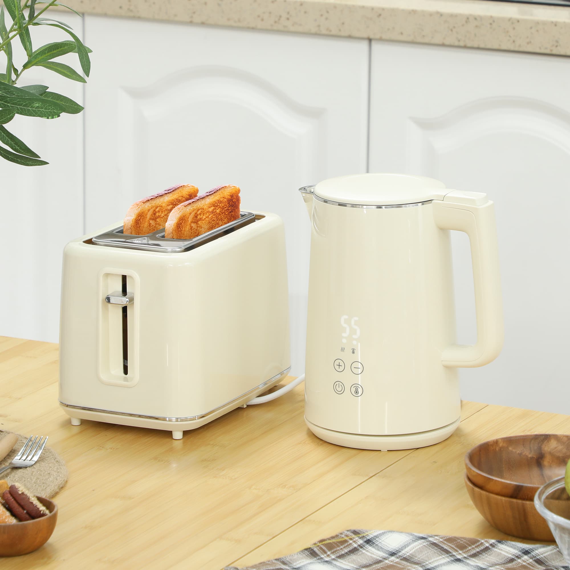 Premium Beige Digital Kettle and 2-Slice Toaster Set - image 4