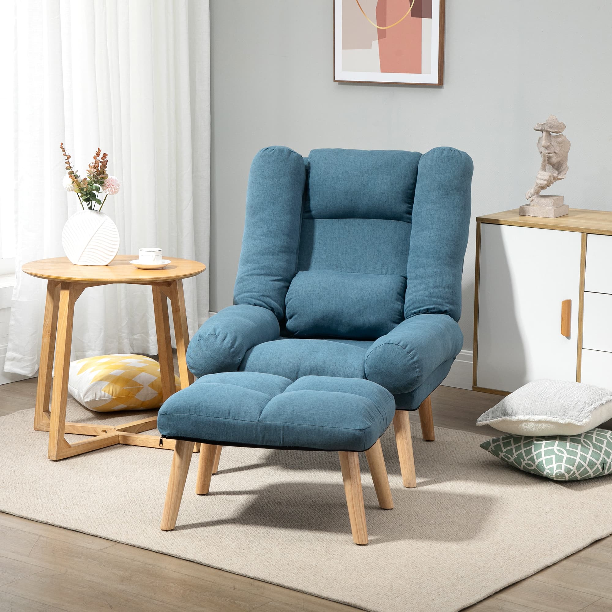 Premium Blue Reclining Armchair and Matching Footstool - image 3