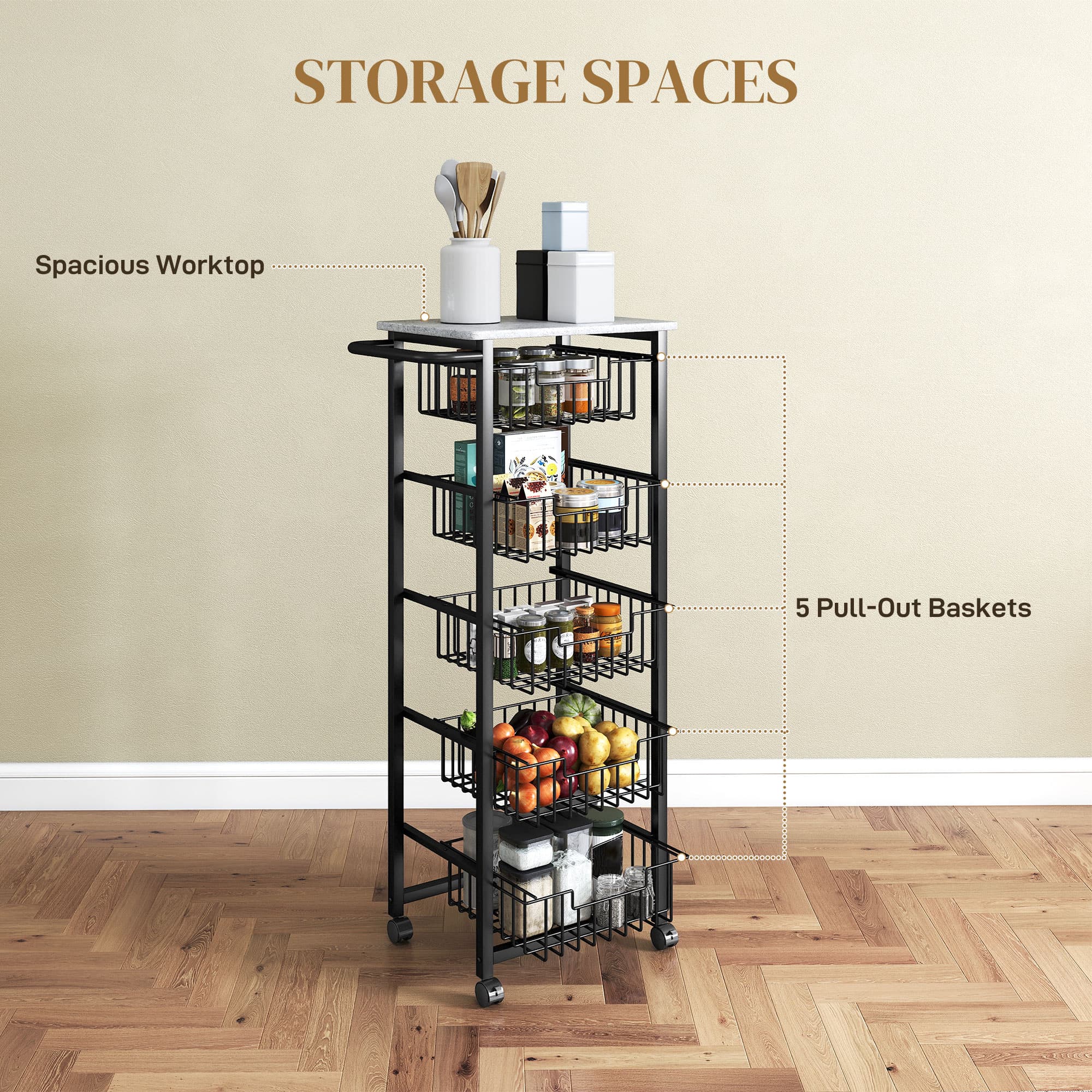 A slim kitchen trolley with five pull-out baskets - image 5