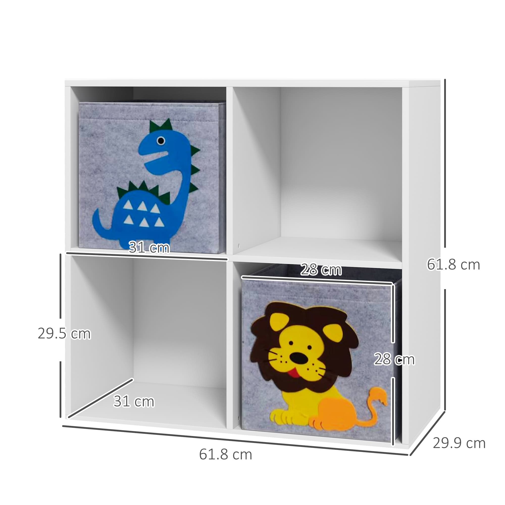 White Kids 4-Cube Toy Storage Unit with Fabric Animal Boxes - image 7