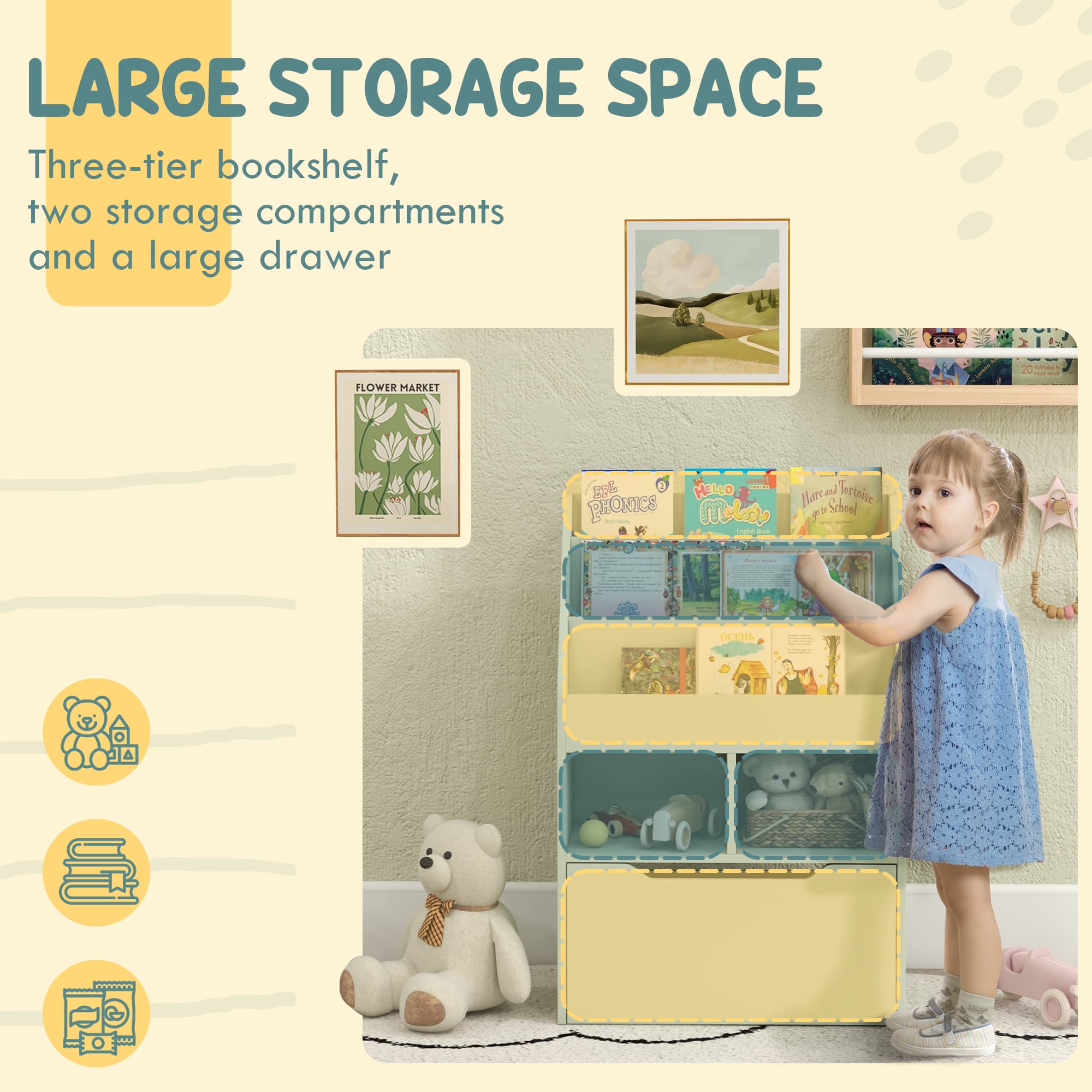Green Kids Bookshelf & Toy Organiser for Effortless Tidy-Ups - image 1