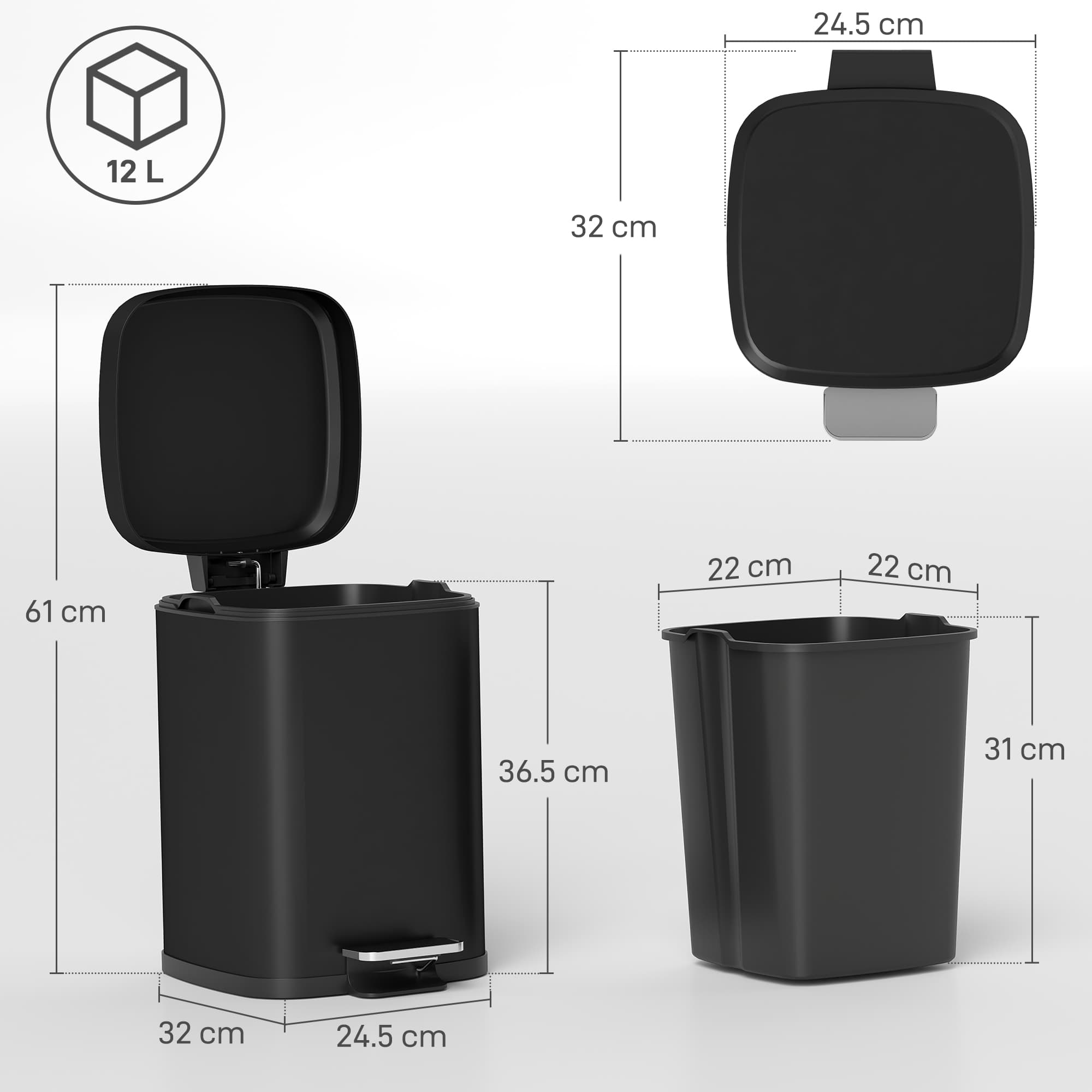 Compact 12L black pedal bin for tidy kitchens - image 9