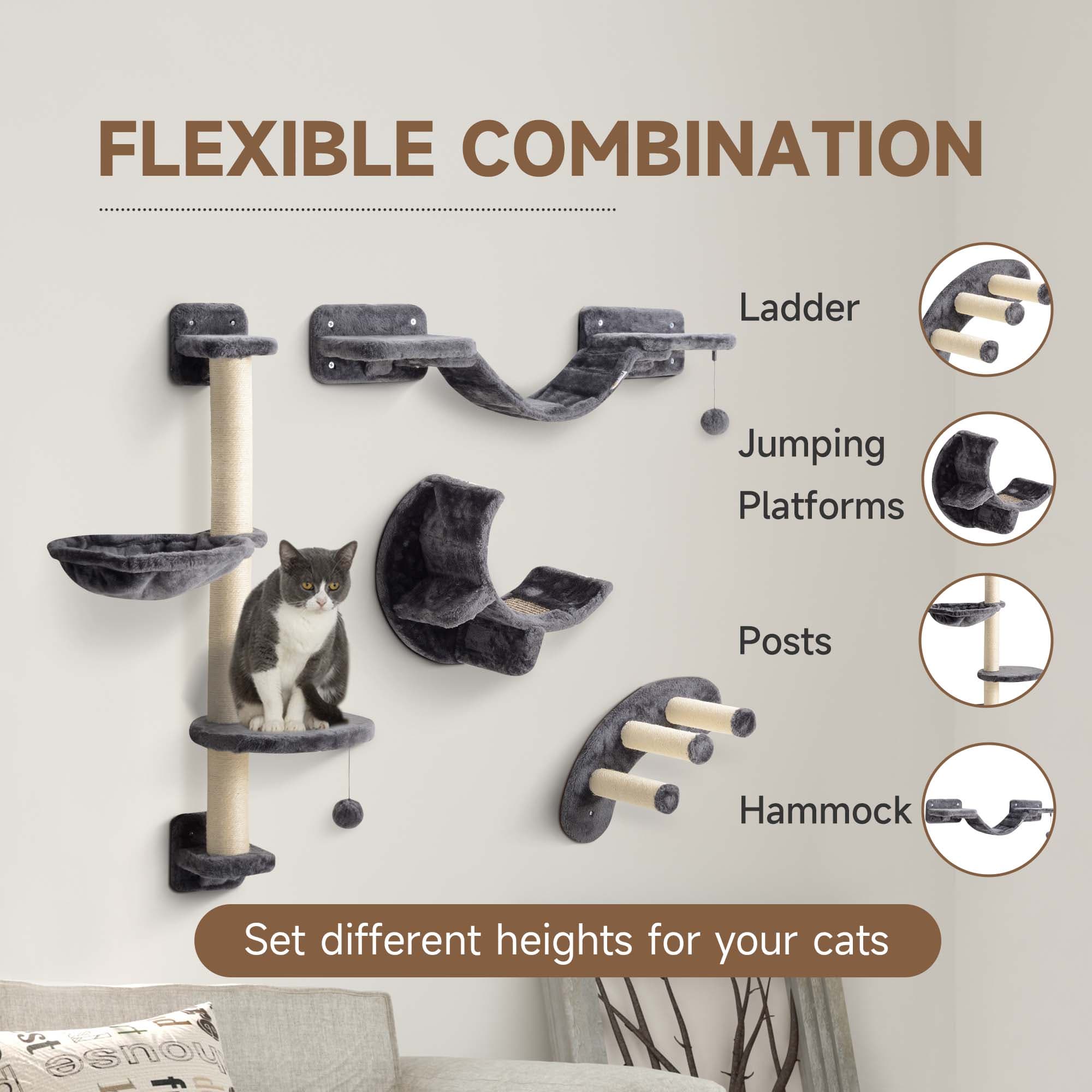 Four-Piece Cat Wall Climbing Set in Dark Grey Plush - image 7