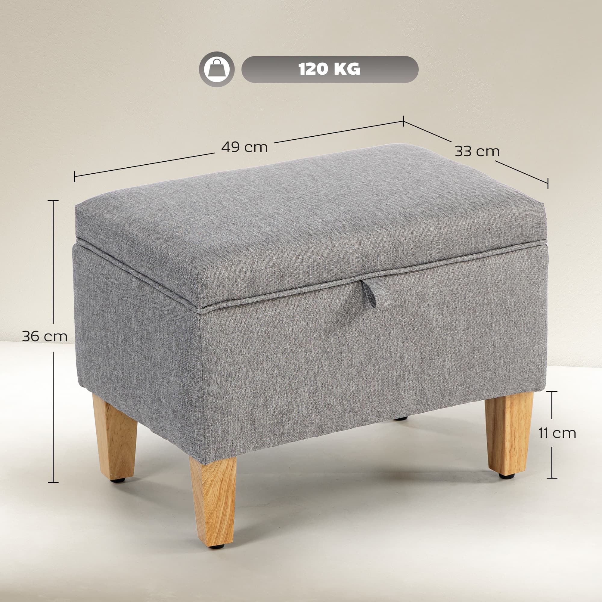 Effortless Storage: Light Grey Linen Ottoman Footstool - image 3