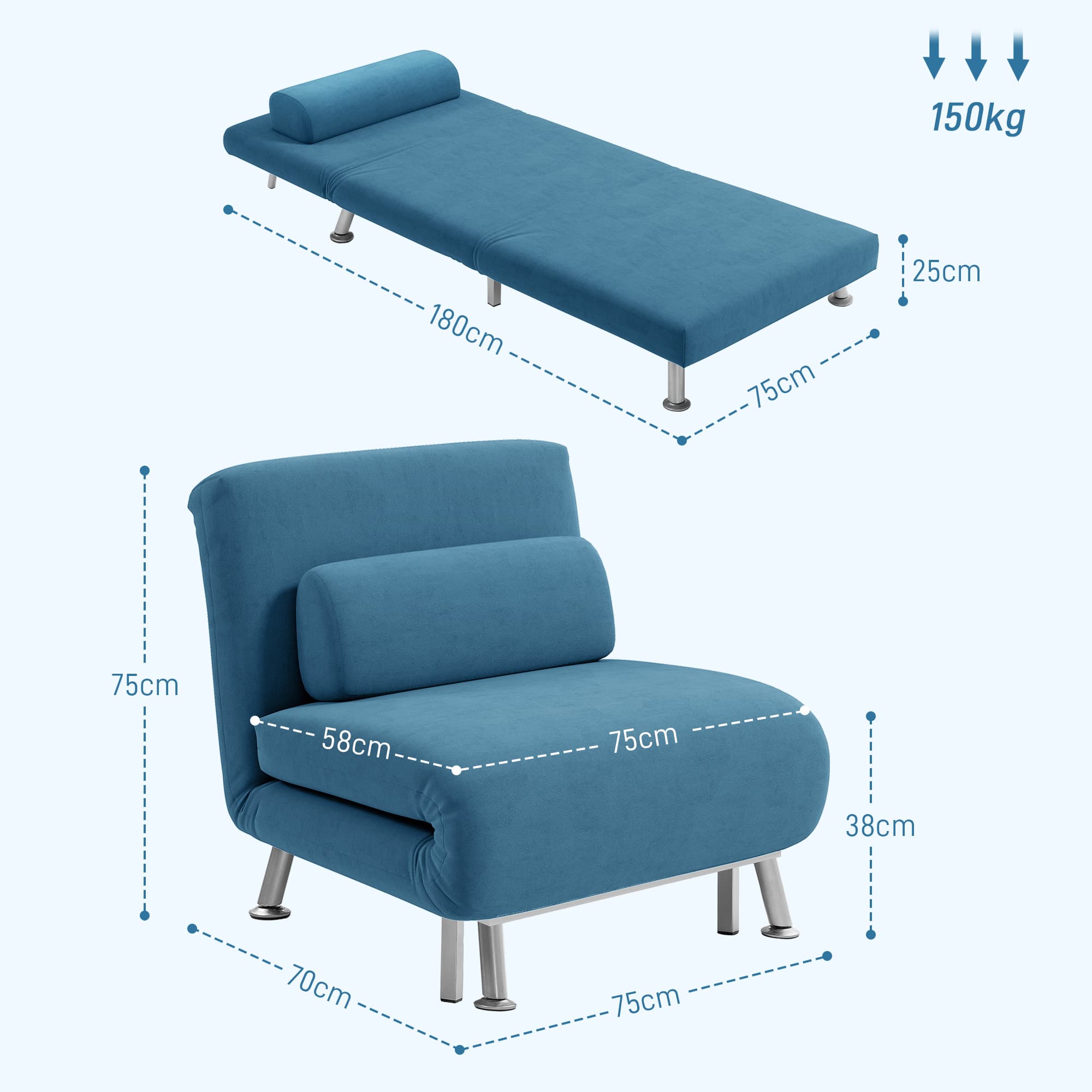 Transform Your Space with this Blue Velvet Single Sofa Bed - image 1