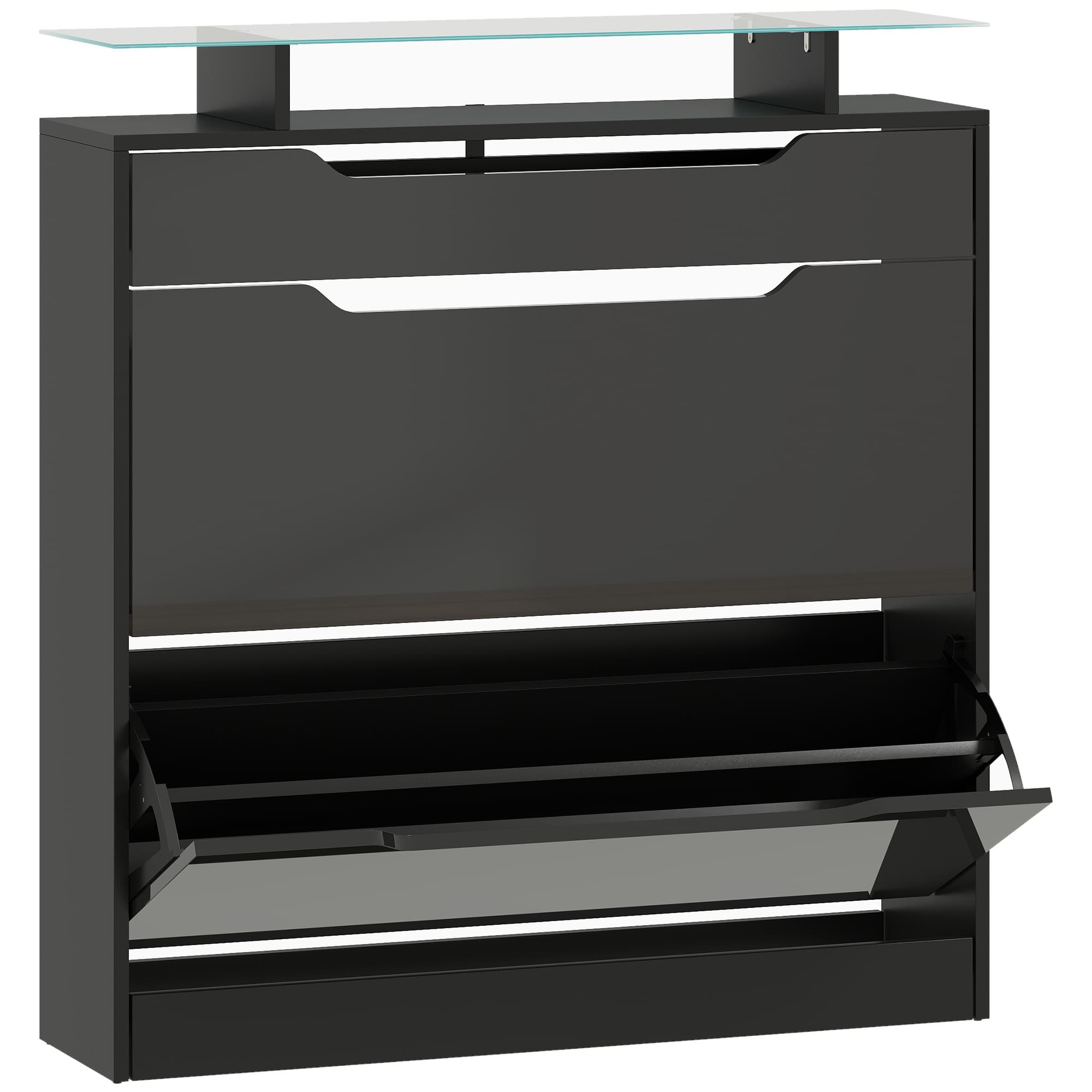 Effortless Hallway Storage: Slimline Black Shoe Cabinet - Black
