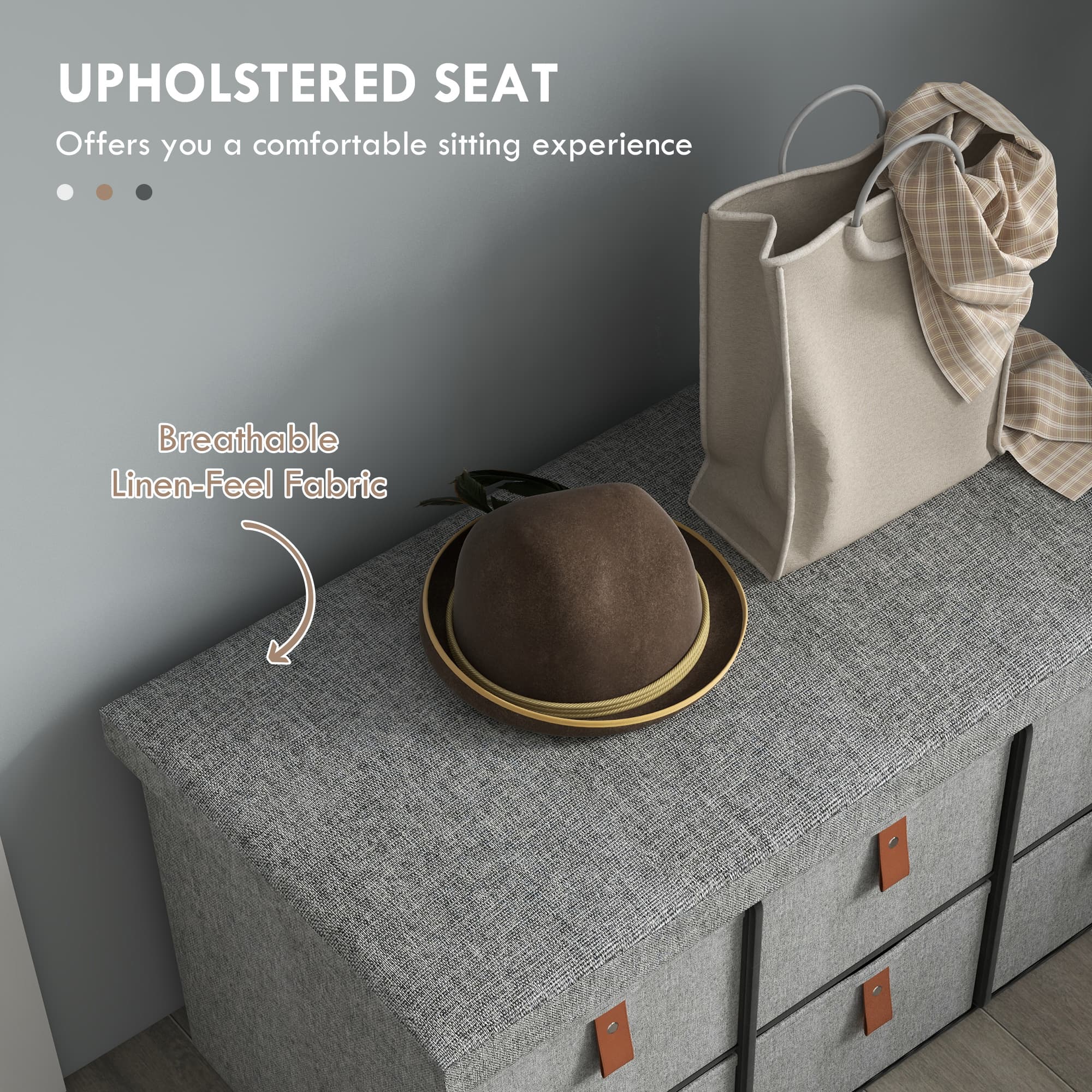 Padded Shoe Bench with Six Fabric Drawers for the Hallway - image 5