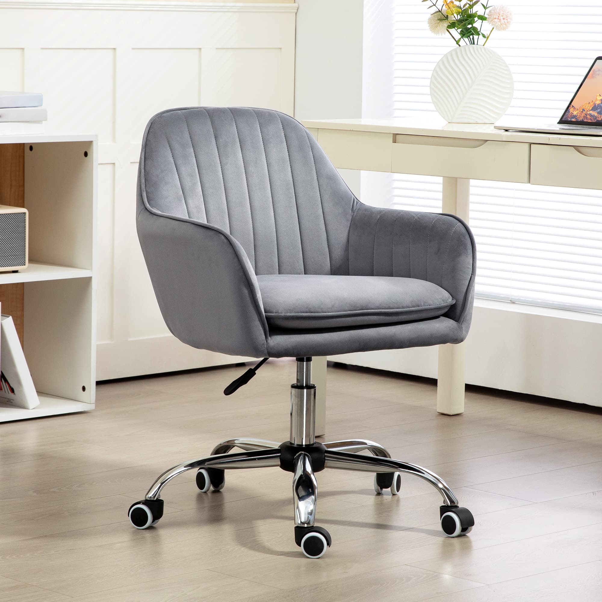 Work in Ultimate Comfort with the Grey Velvet Swivel Chair - image 1