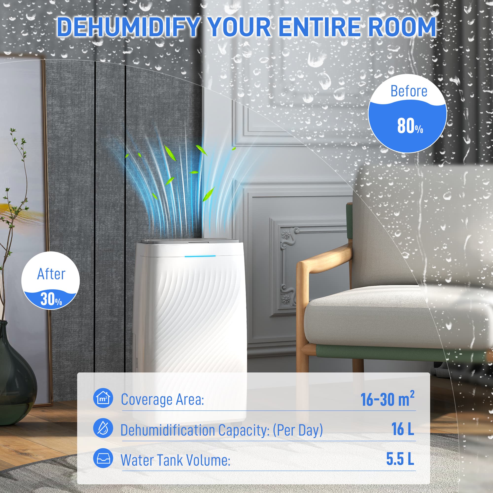 16L Dehumidifier with Carbon Filter — Quiet, Mobile and 5.5L Tank - image 3