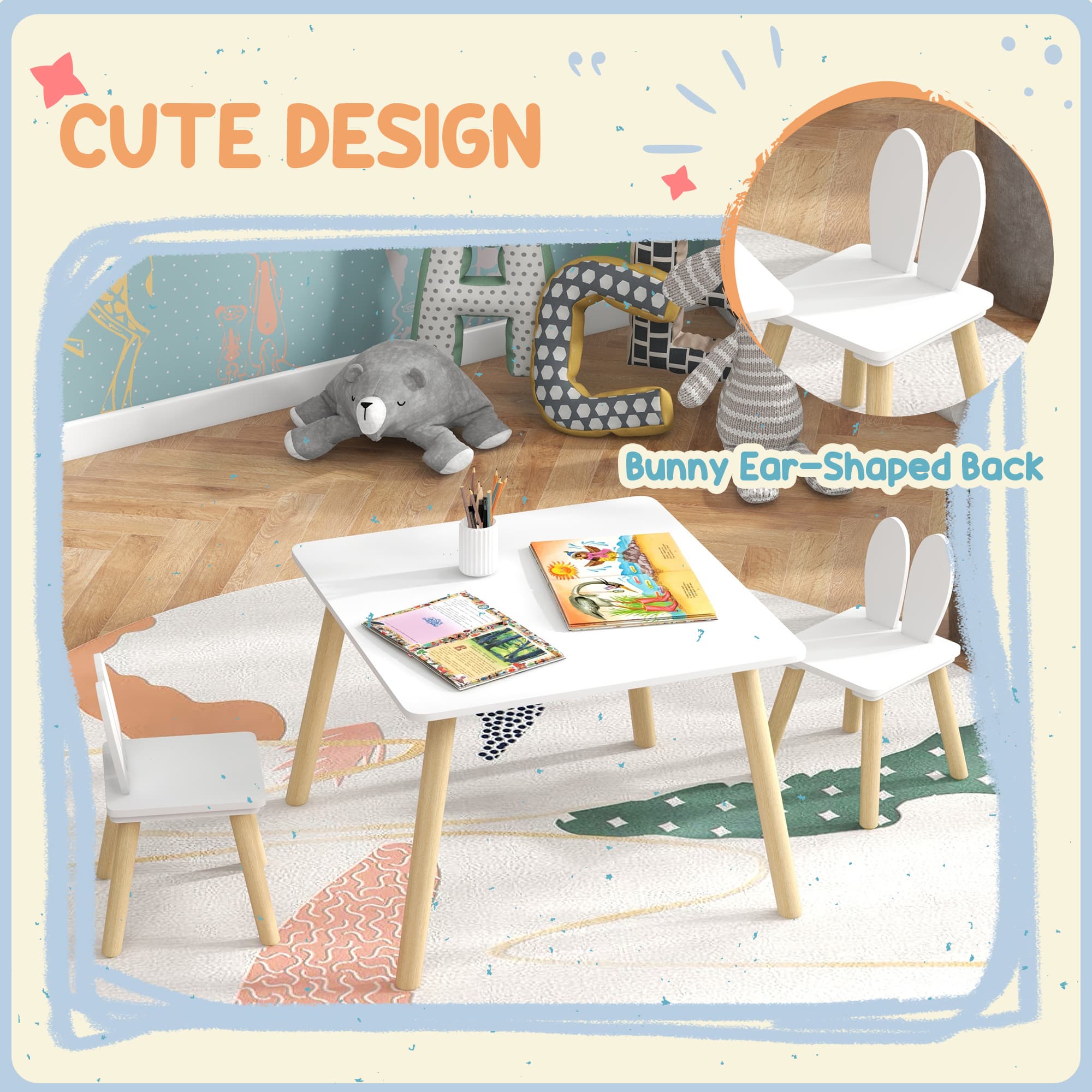 A Three-Piece Kids Table Set with Playful Bunny Ear Chairs - image 10