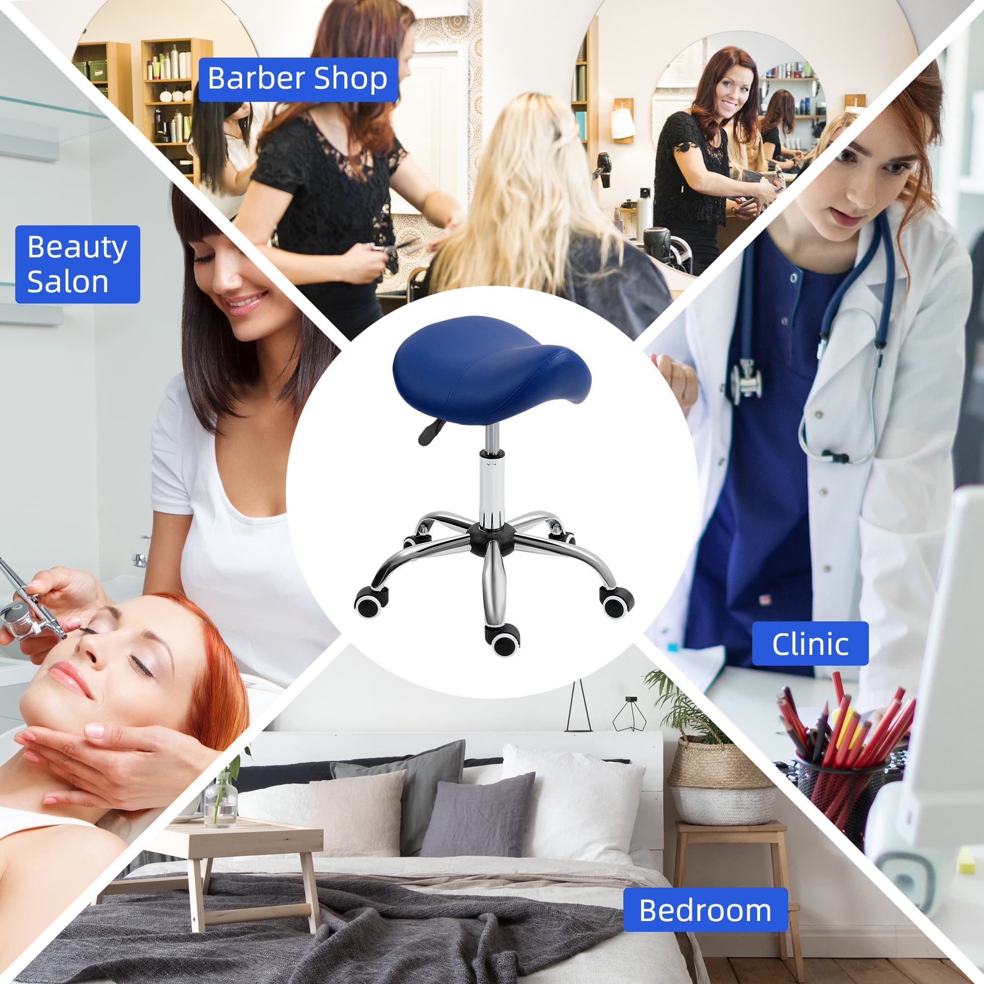Dark Blue Saddle Salon Stool for Adjustable Support - image 6