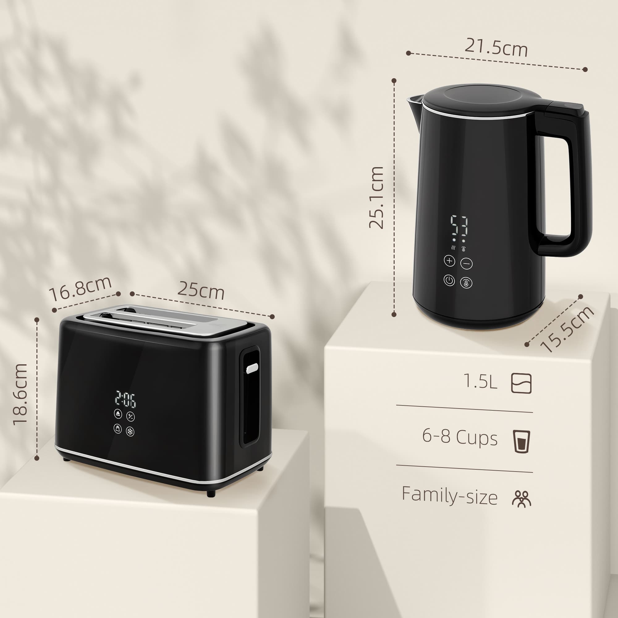 Black Kettle and Toaster Set — Touch Display, Digital Controls - image 2
