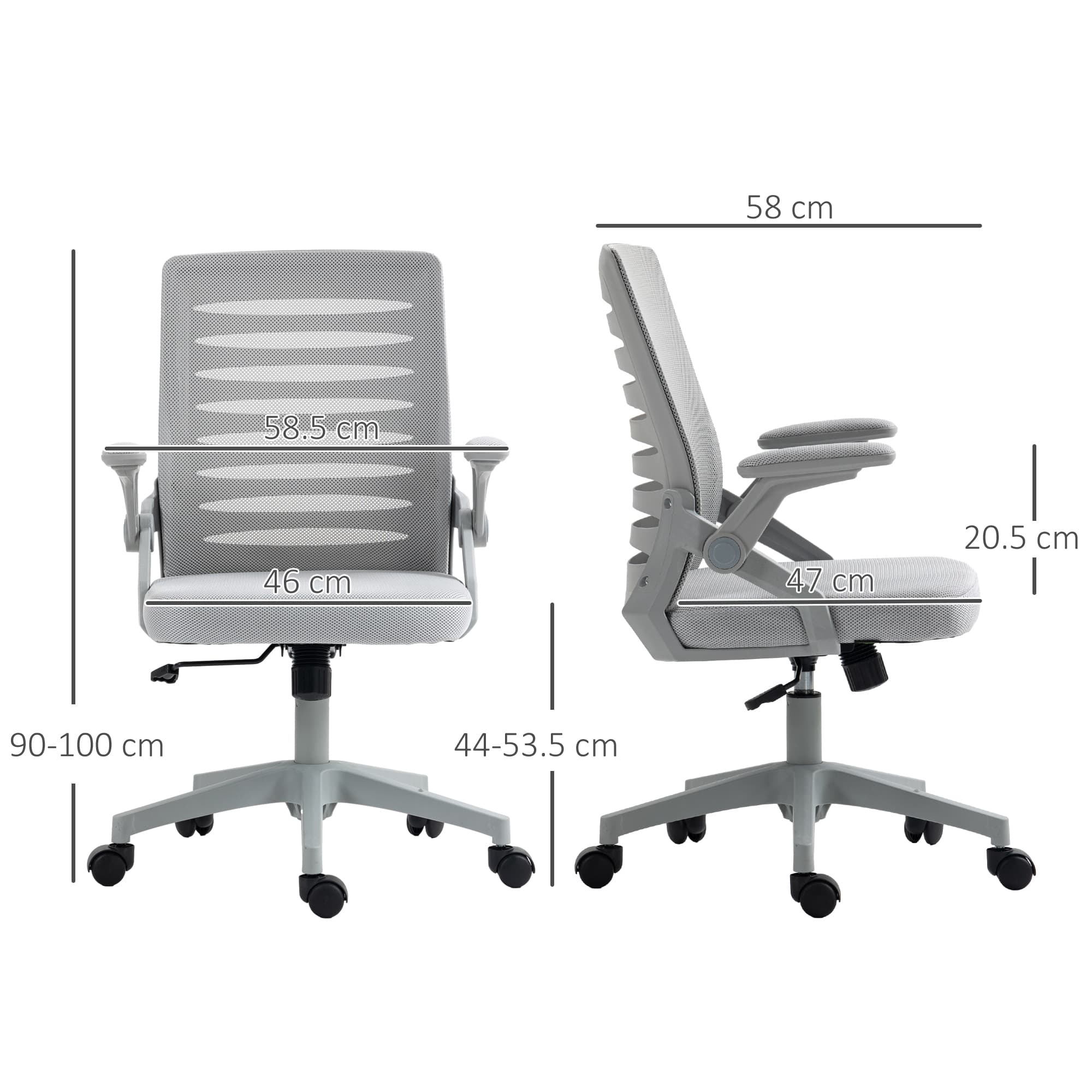 Adjustable Grey Mesh Desk Chair with Ergonomic Flip-Up Armrests - image 6