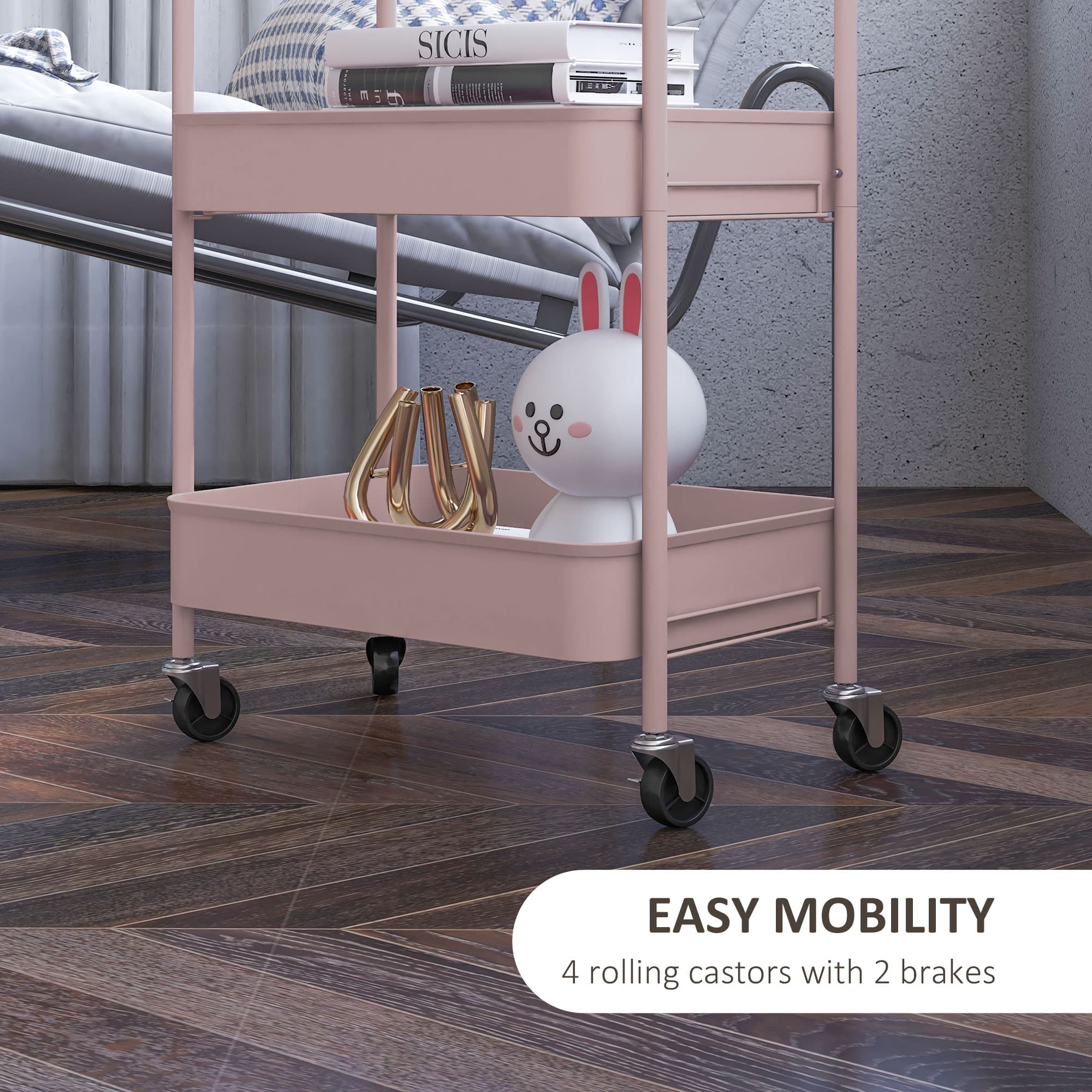 Pink Three-Tier Storage Trolley for Everyday Organisation - image 7