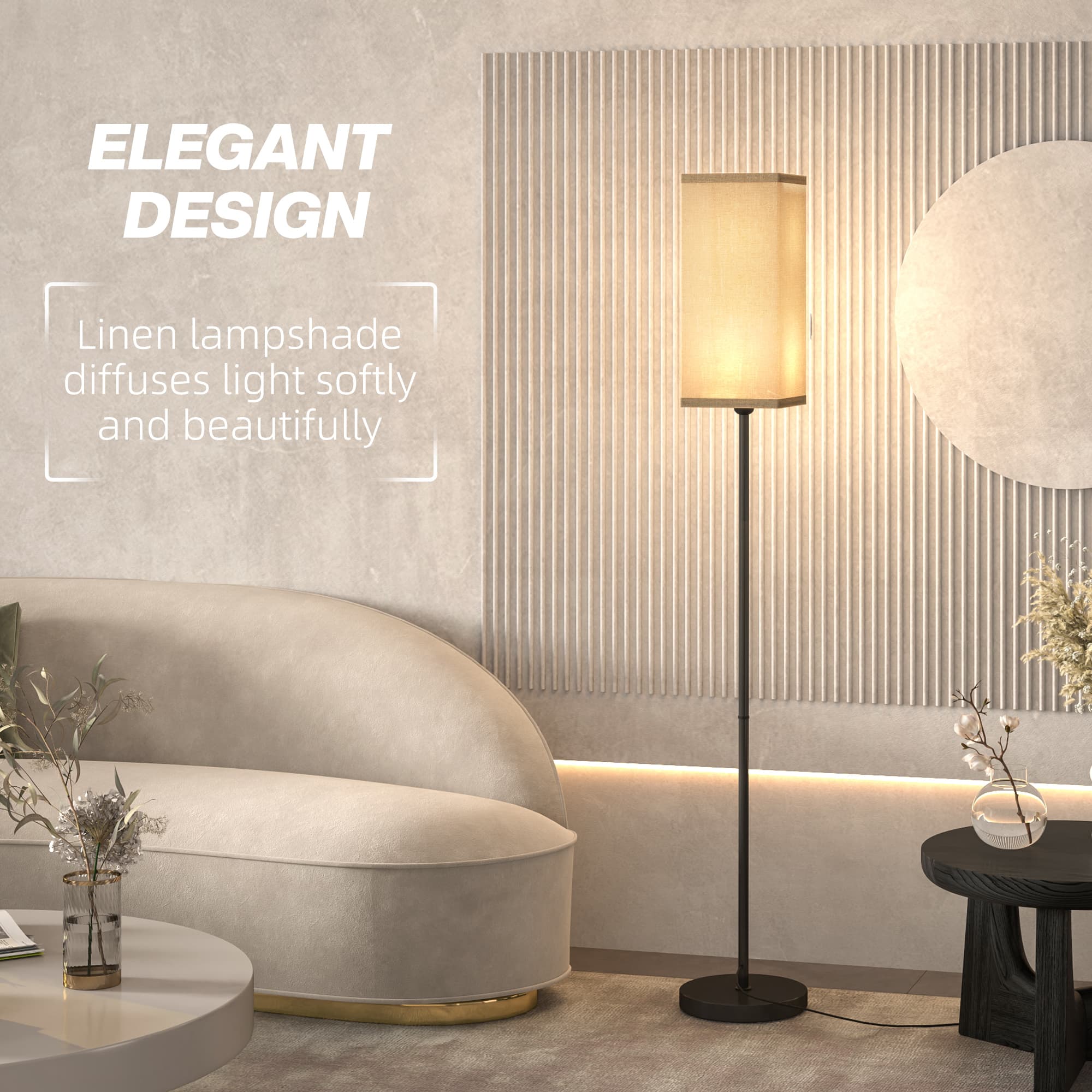 Slim Black Floor Lamp With Soft Linen Shade - image 9