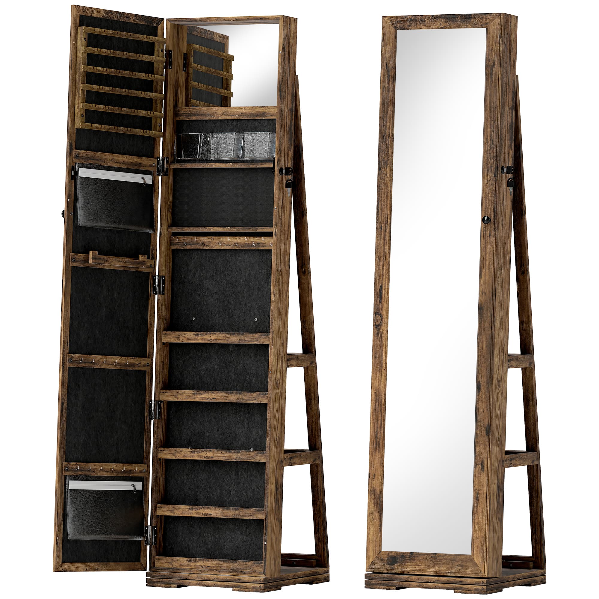 Free-Standing Jewellery Cabinet with Full-Length Swivel Mirror