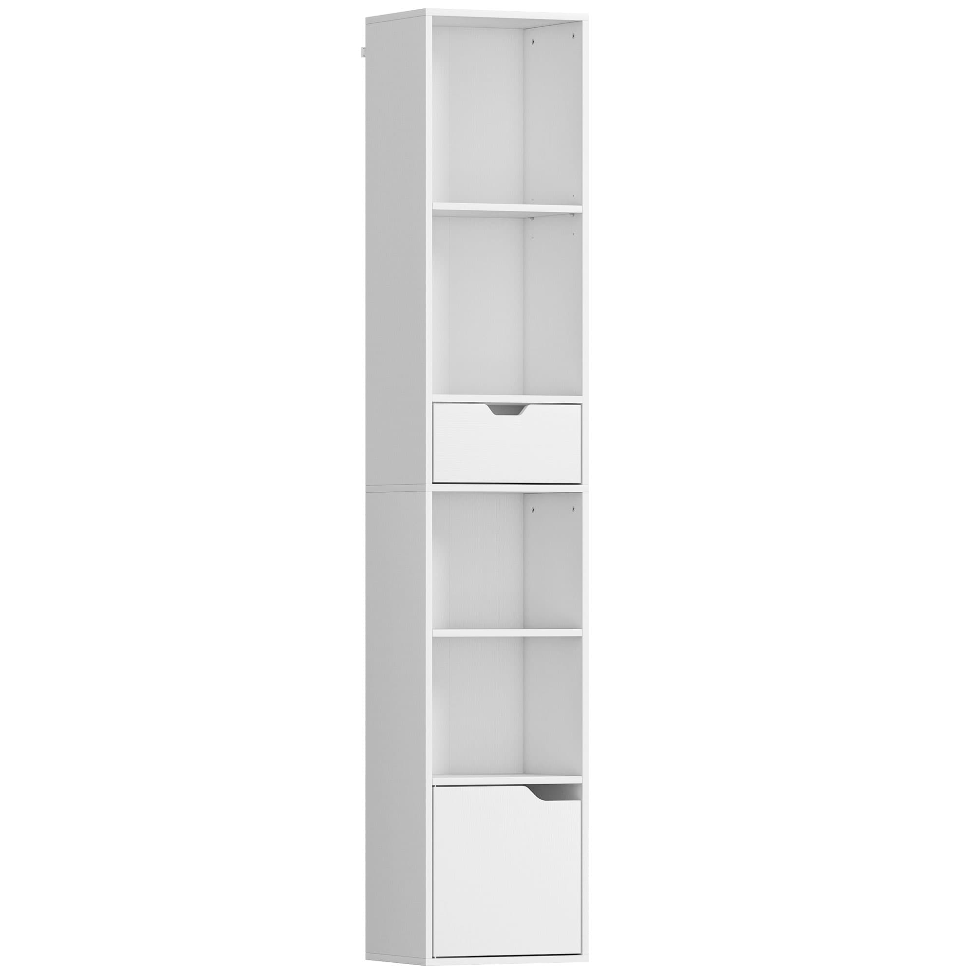Slim White Bookcase with Shelves, Drawer and Cupboard - image 8