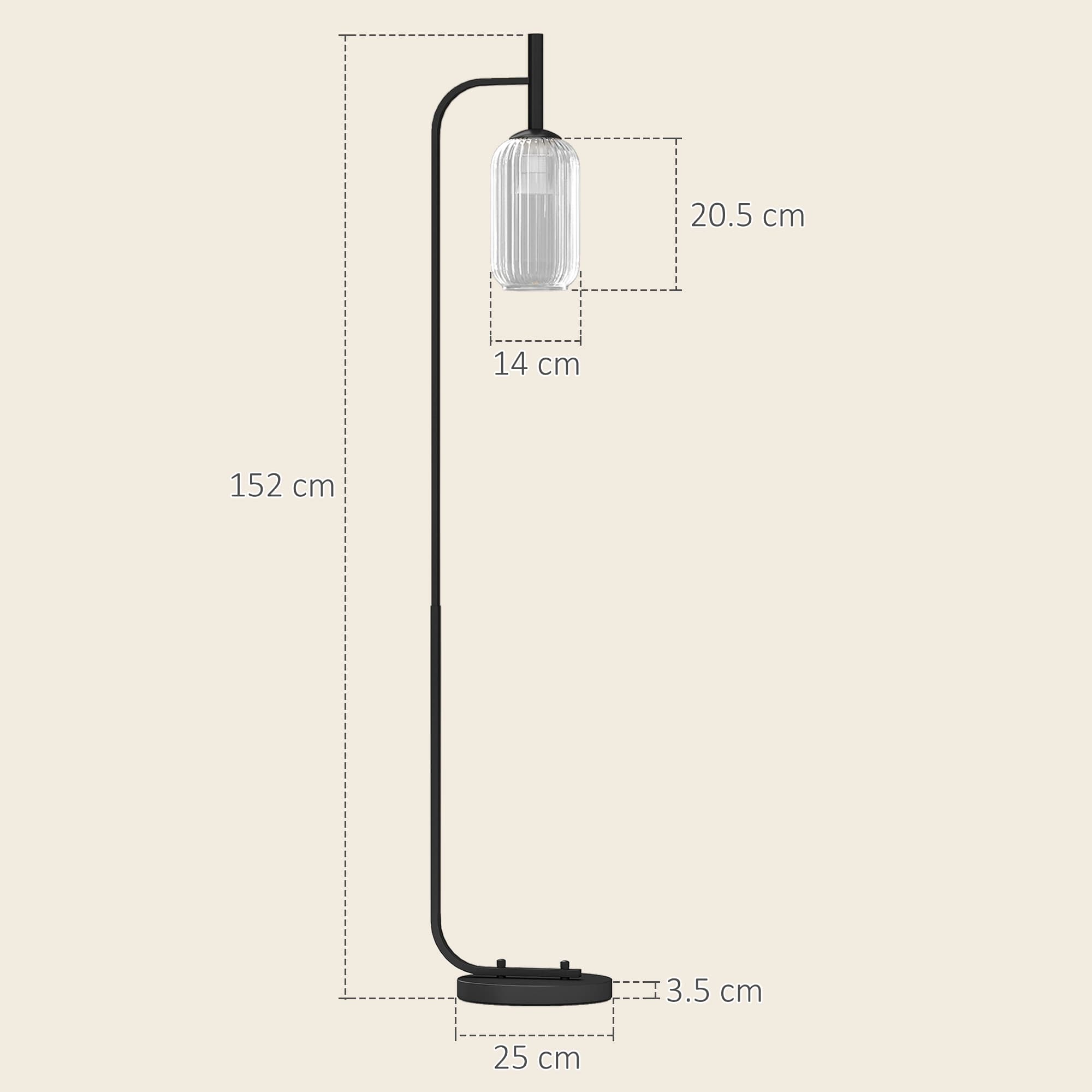 Black Floor Lamp With Cylindrical Ribbed Glass Shade - image 3