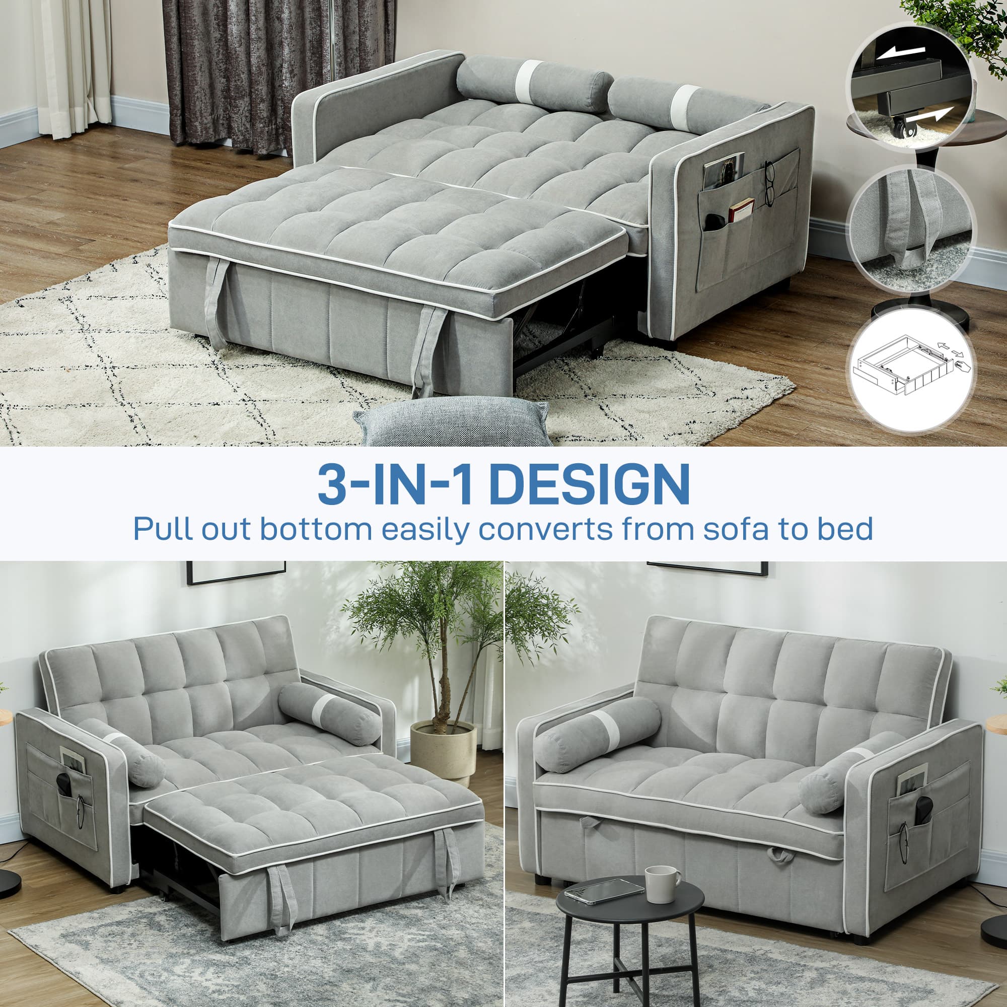 Transform Your Space with this 3-in-1 Light Grey Sofa Bed - image 1