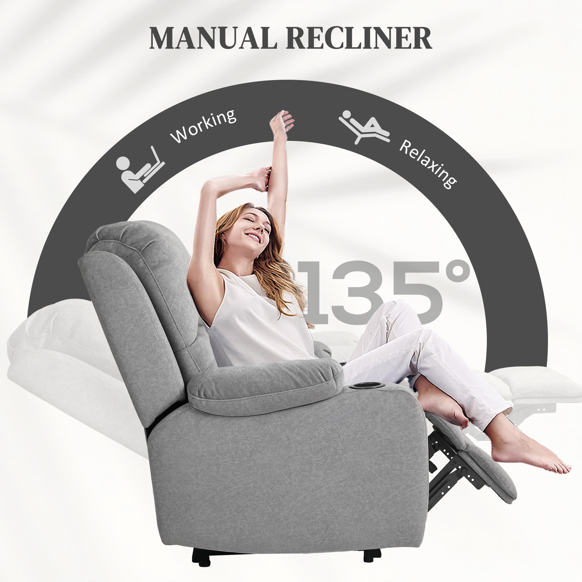 Manual Reclining Armchair in Grey Microfibre – Built-In Footrest - image 1