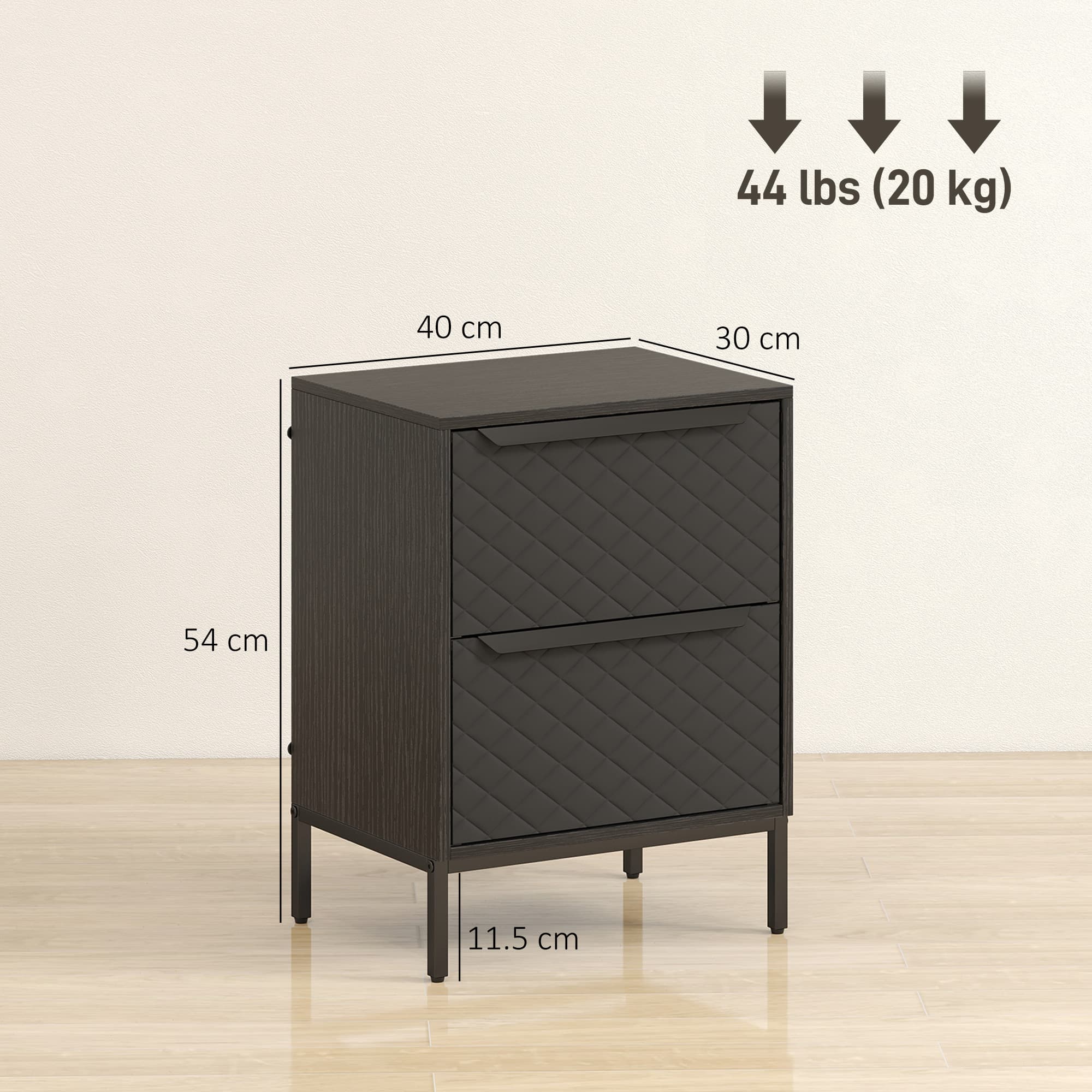 Compact 2-Drawer Chest in Black with Diamond-Pattern Fronts - image 4
