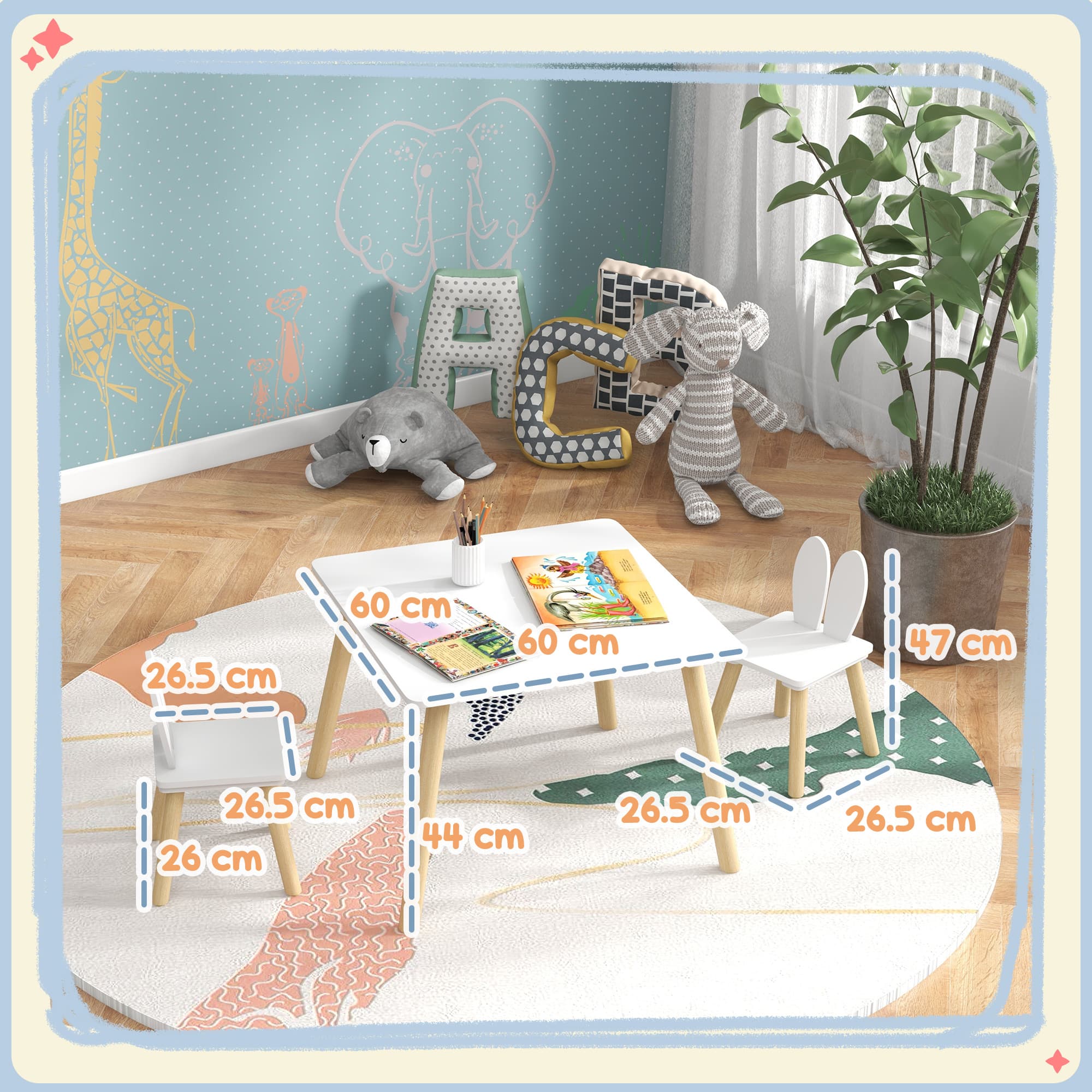 A Three-Piece Kids Table Set with Playful Bunny Ear Chairs - image 7