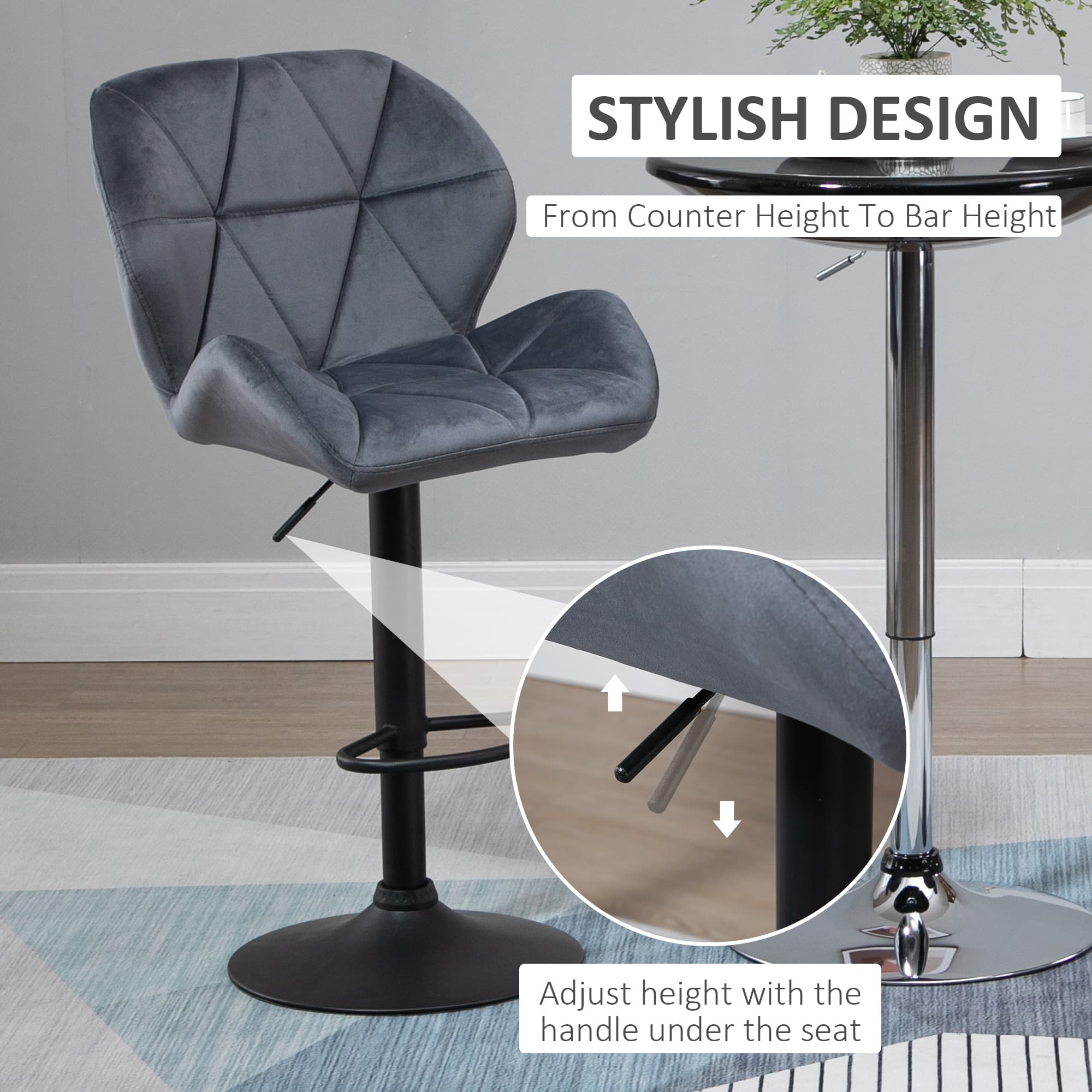 Effortless Comfort: Dark Grey Velvet Adjustable Bar Stools - image 5