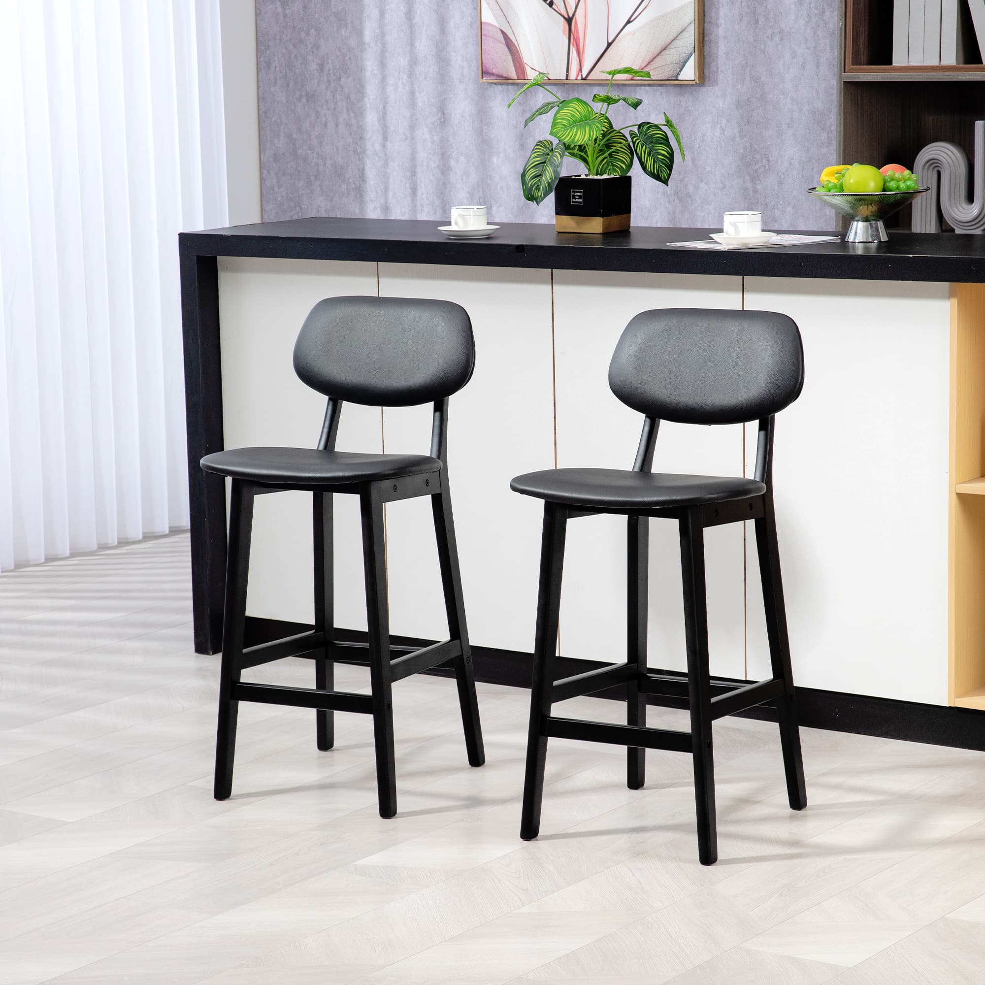 Effortless Style: Black Faux Leather & Wooden Bar Stools - image 3