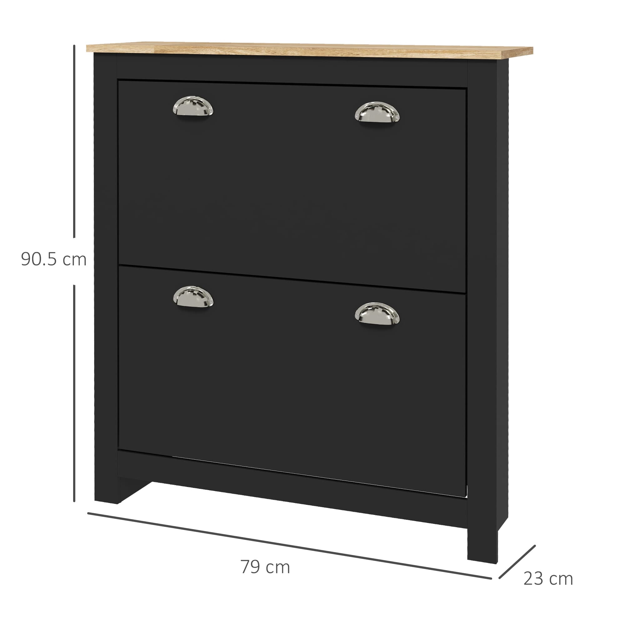 Slim Black Shoe Cabinet with Tipping Doors and Oak-Effect Top - image 1