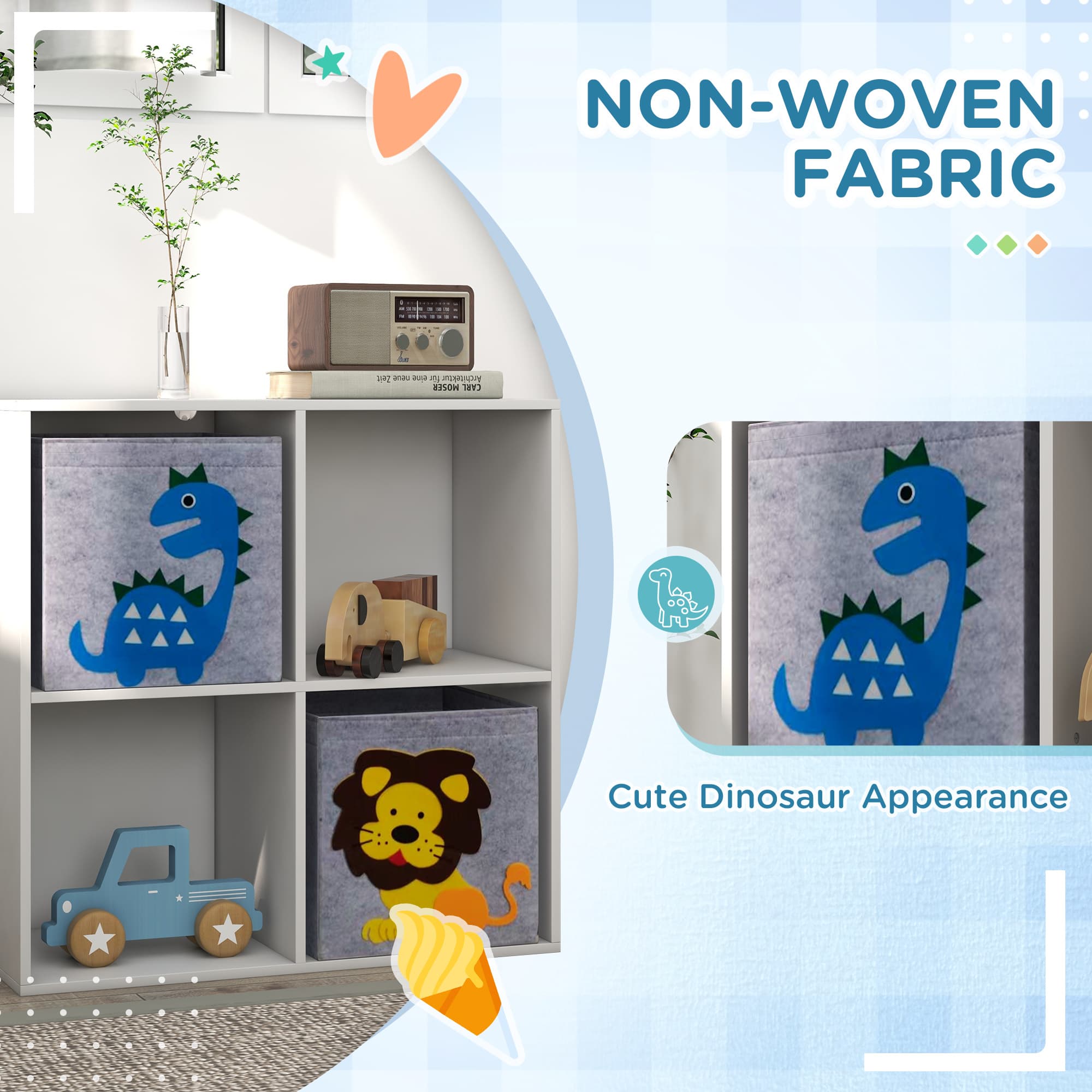 White Kids 4-Cube Toy Storage Unit with Fabric Animal Boxes - image 8