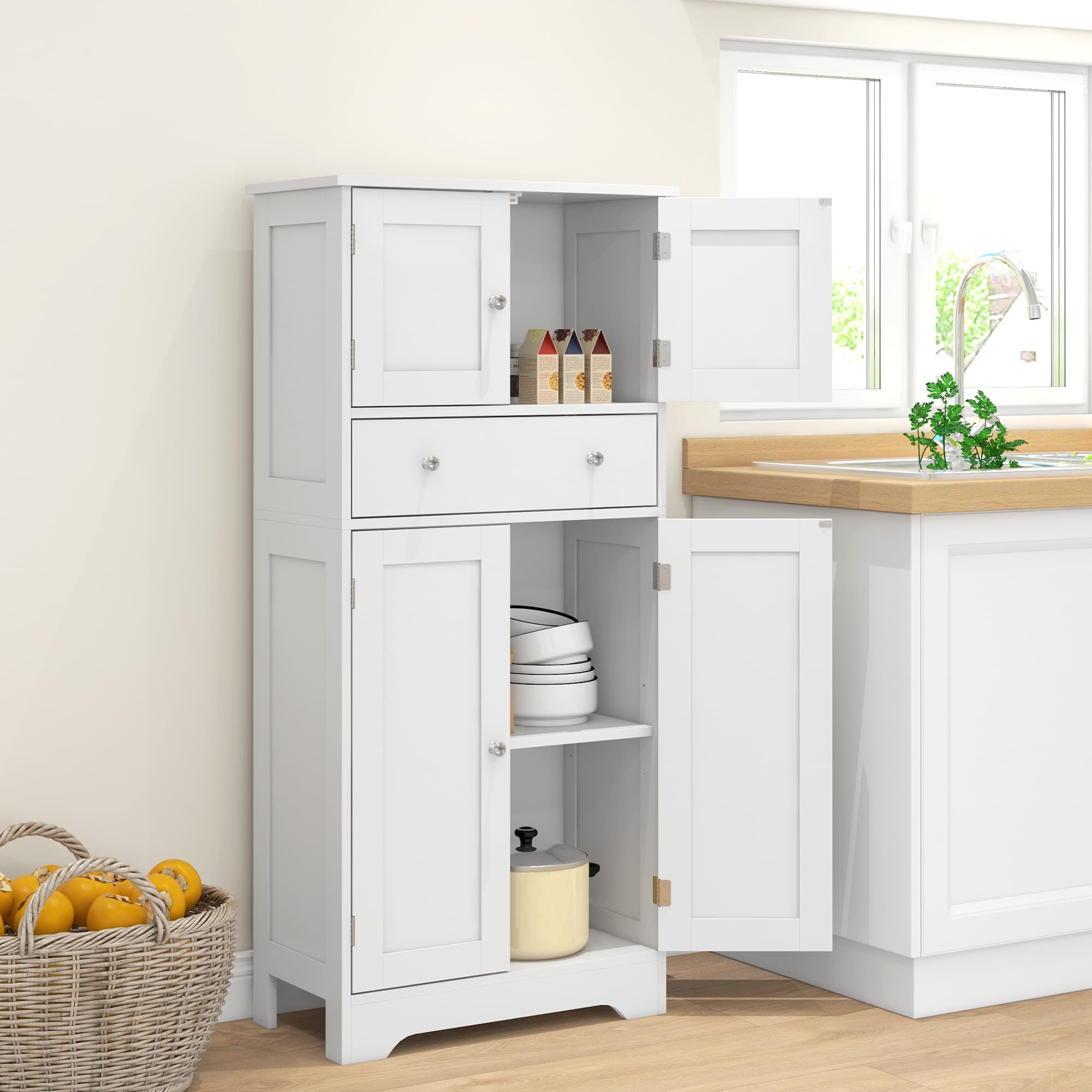 Freestanding White Larder Cupboard with Drawer and Storage - image 3