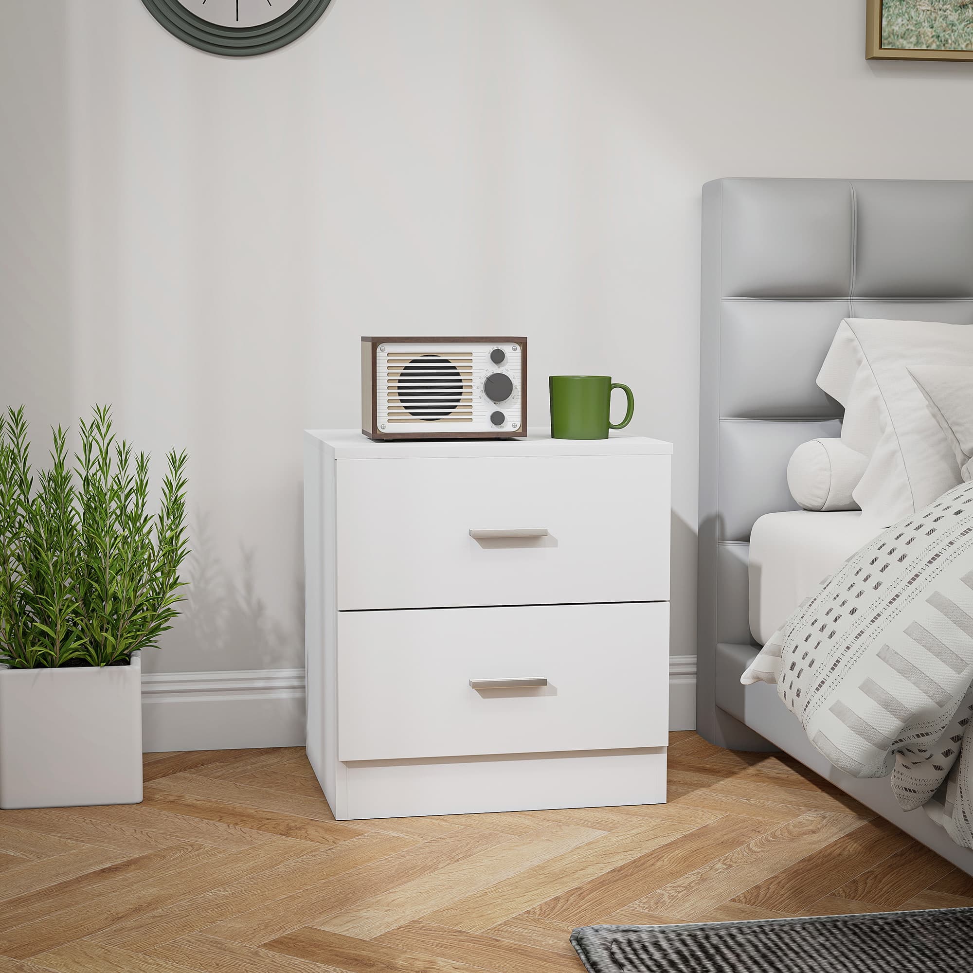 A Clean White Bedside Table With Two Drawers and a Flat Top - image 3