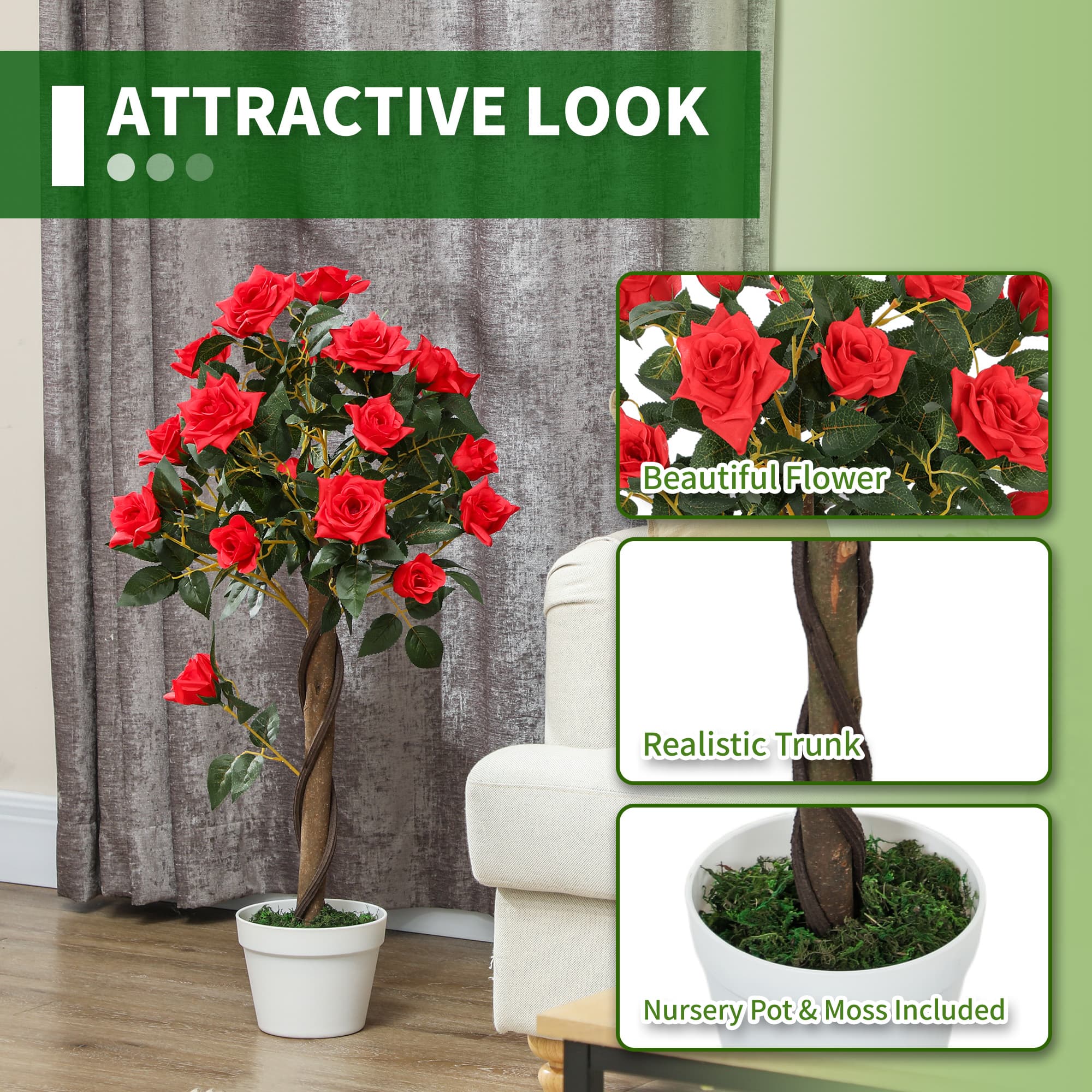 Transform Your Space with 90cm Artificial Red Rose Plants - image 2