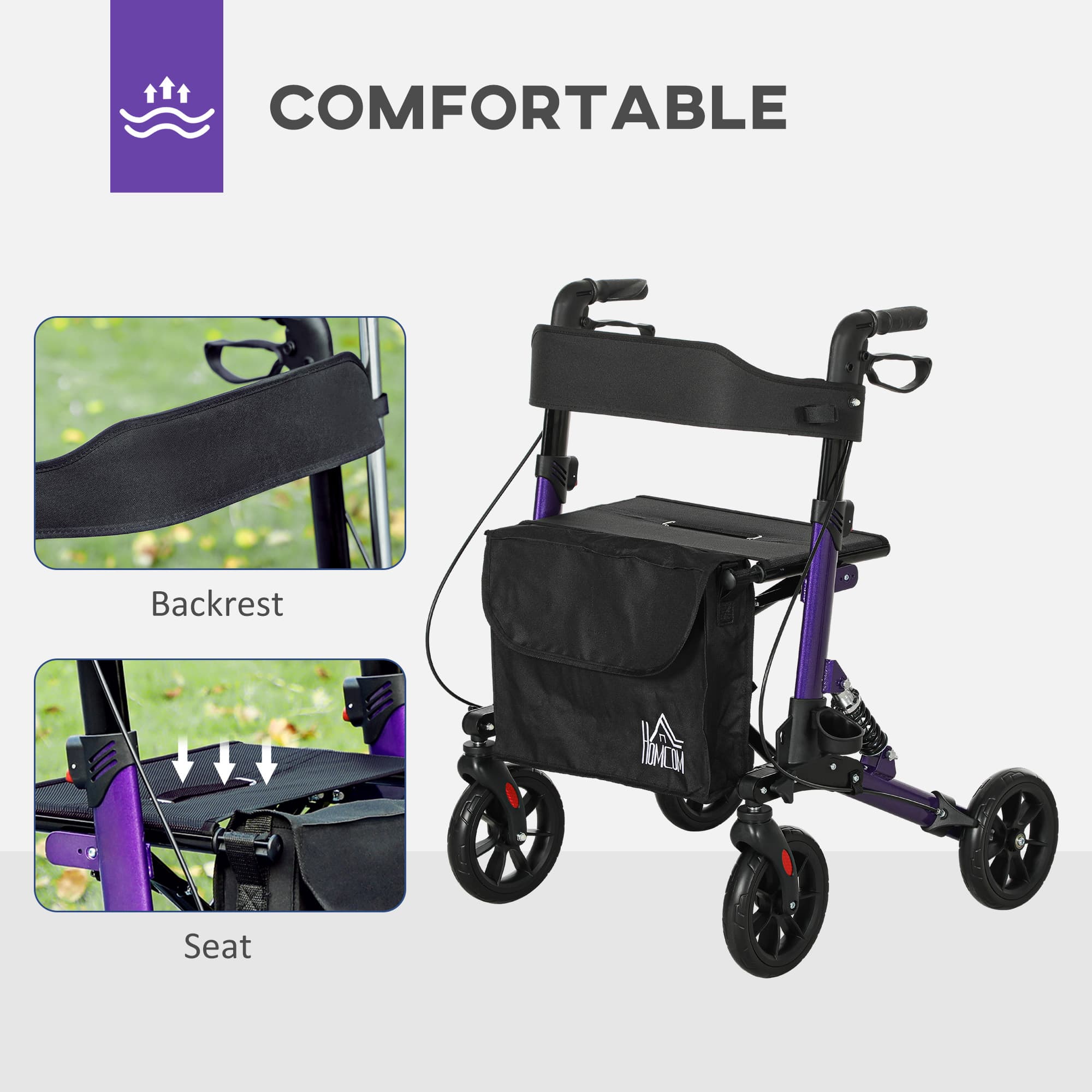 Lightweight Folding Rollator Walker with Seat and Storage - image 8