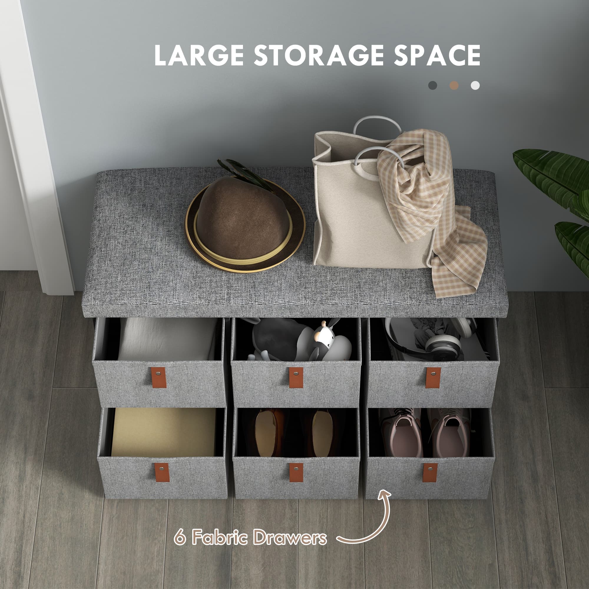 Padded Shoe Bench with Six Fabric Drawers for the Hallway - image 4