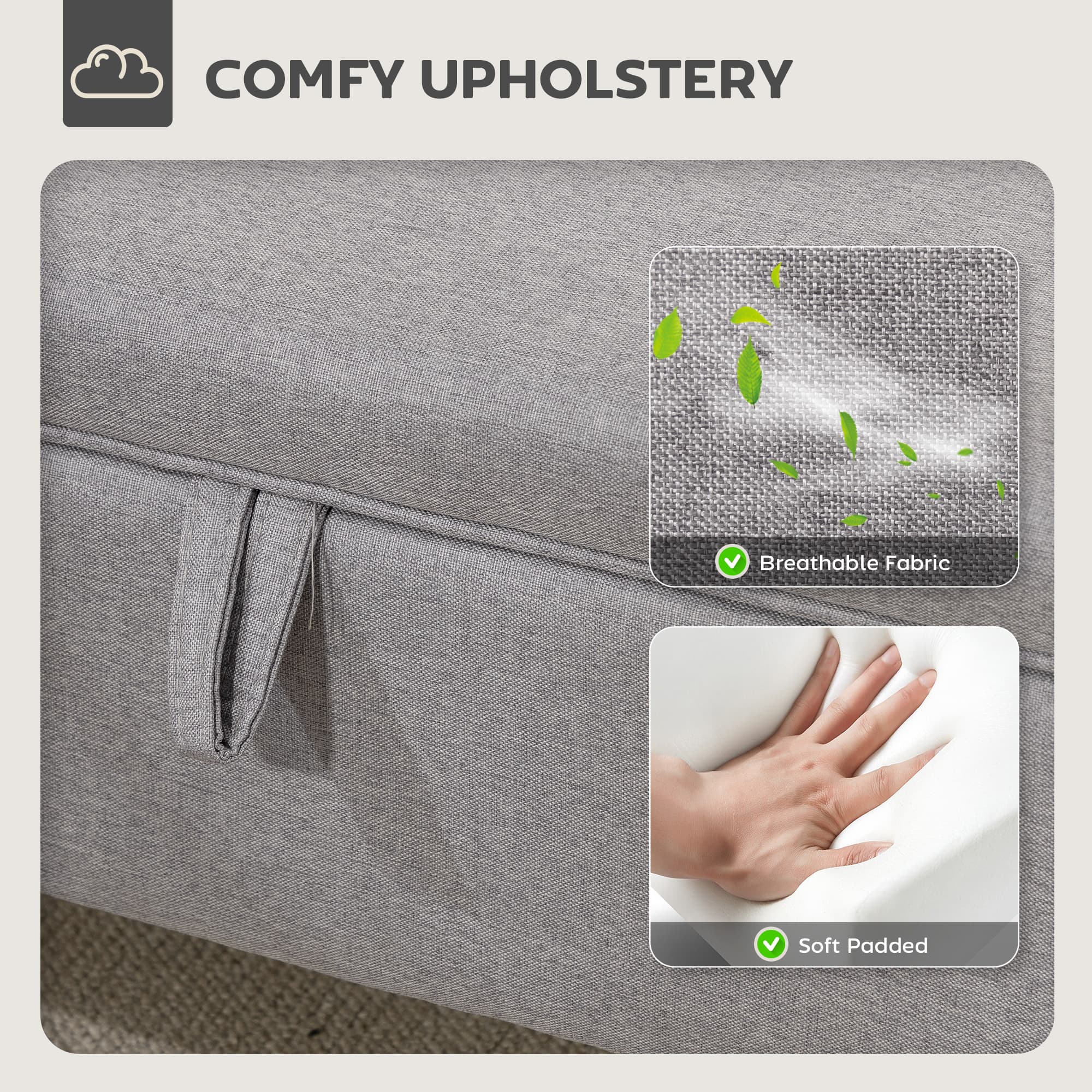 Effortless Storage: Light Grey Linen Ottoman Footstool - image 5