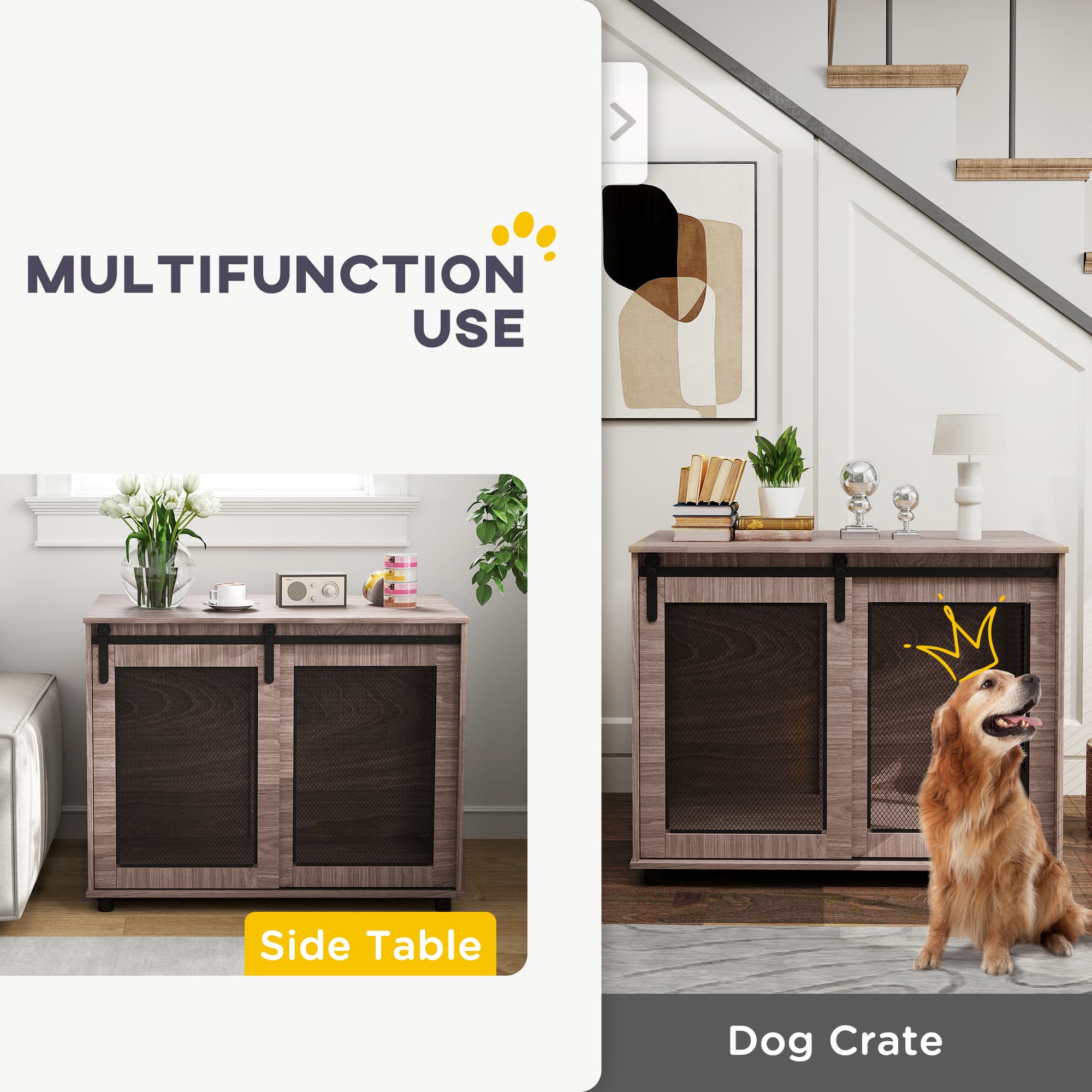 Furniture-Style Dog Crate with Barn Door for Large Dogs - image 5