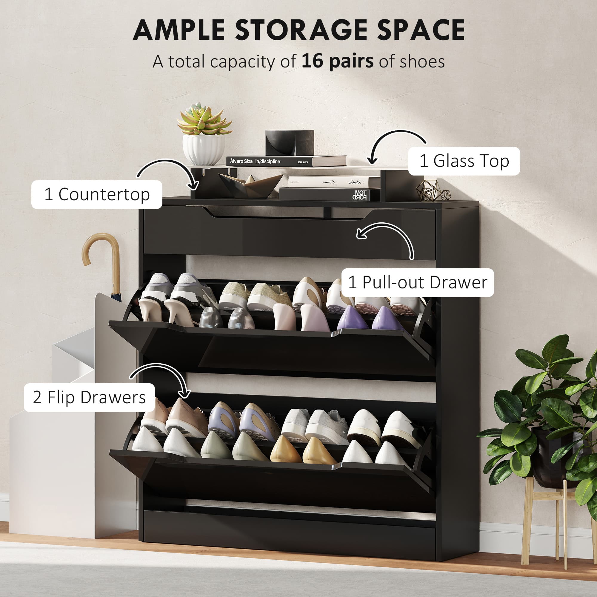 Effortless Hallway Storage: Slimline Black Shoe Cabinet - image 3