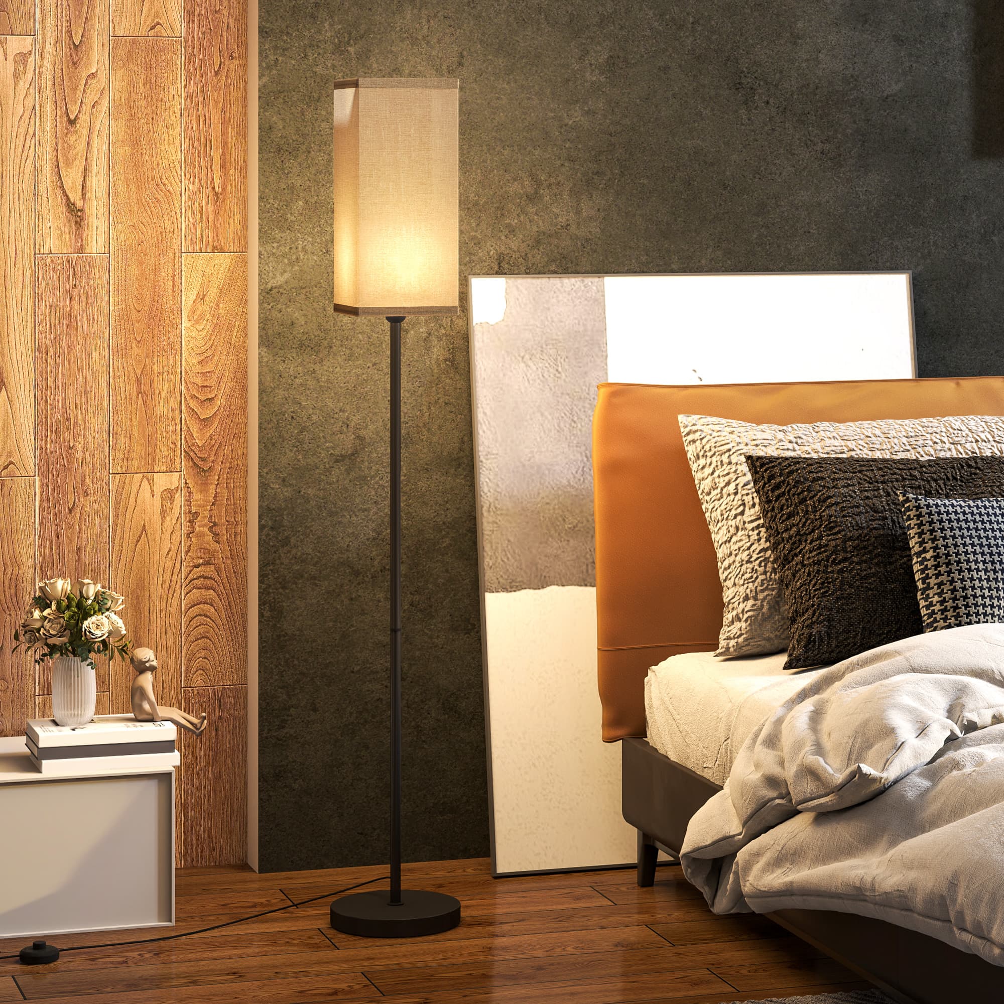 Slim Black Floor Lamp With Soft Linen Shade - image 7