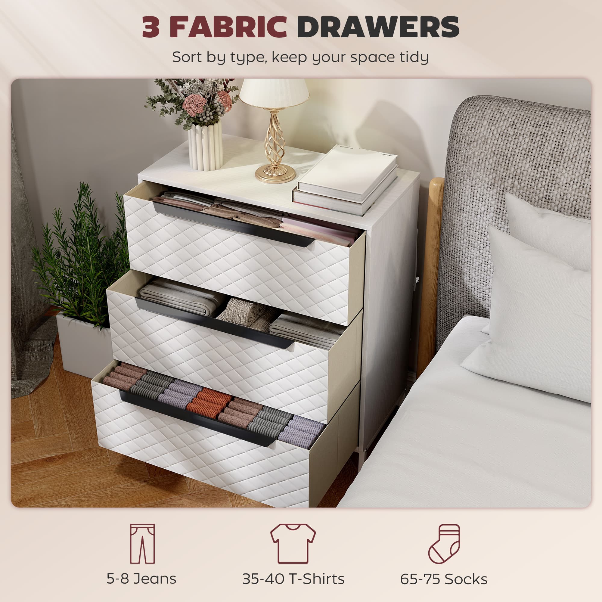 Transform Your Space with this 3-Drawer White Fabric Dresser - image 5
