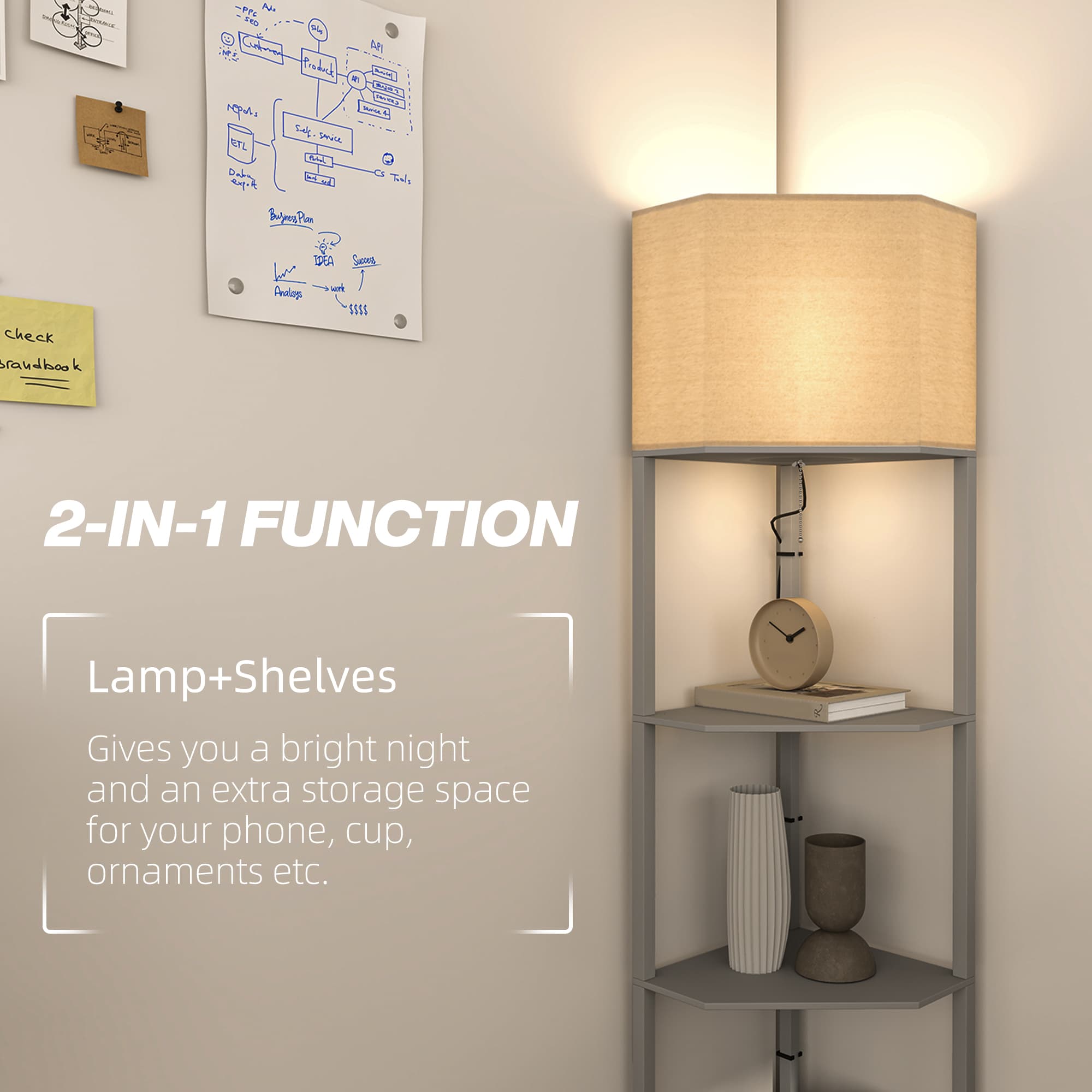 Transform Your Space with this Grey Corner Shelf Floor Lamp - image 4