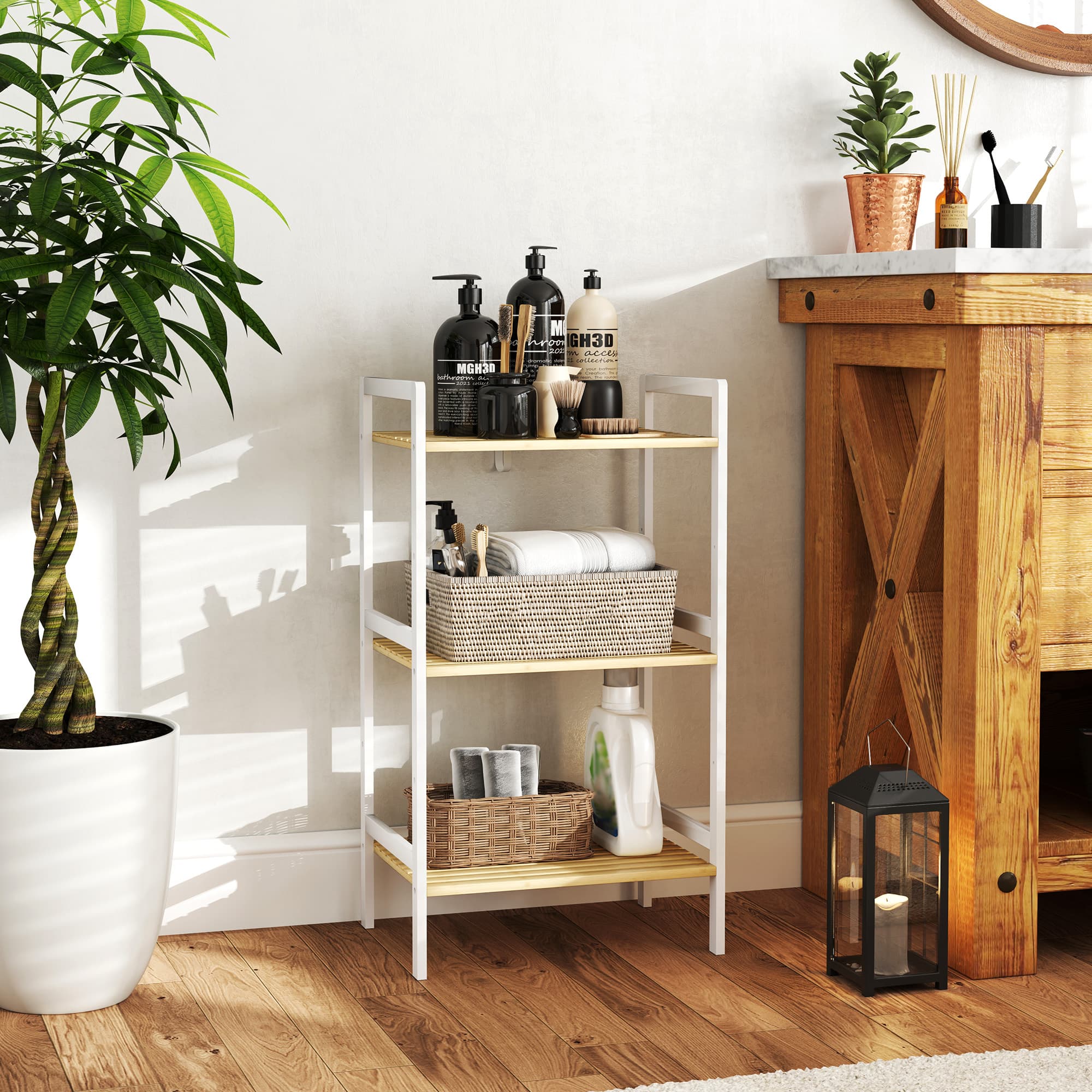 A slim bamboo shelf that adjusts to five positions per tier - image 2